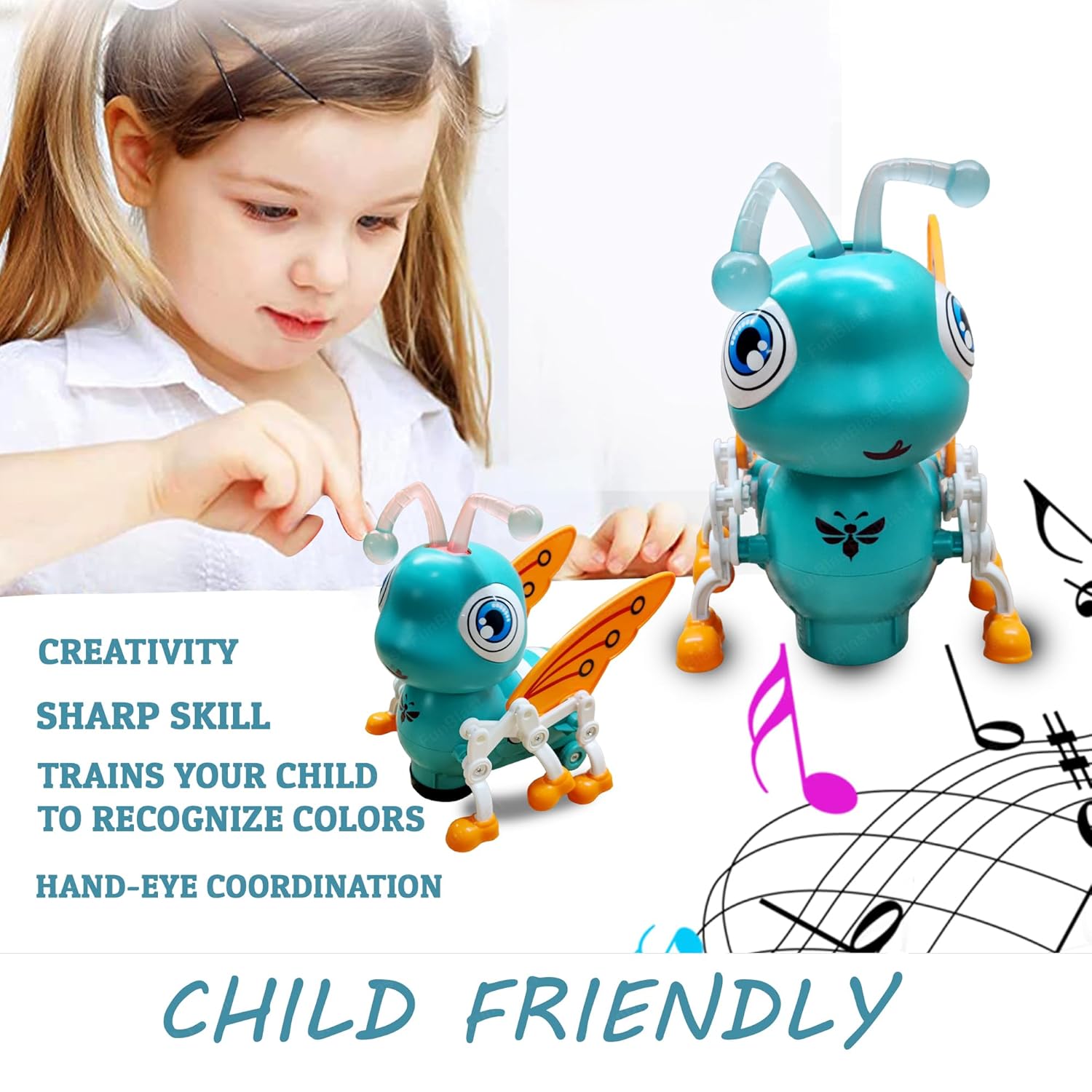 Fidtoy Walking Musical Bee Toy with Lights and 360 Rotation