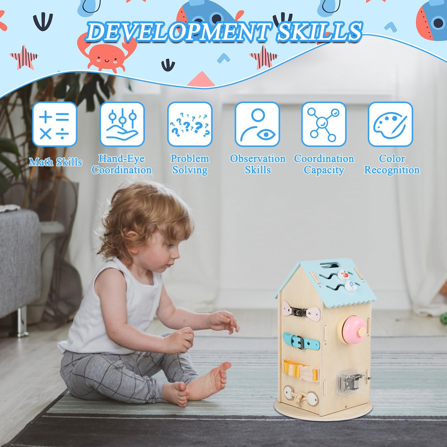 Spobot 8-in-1 Wooden Activity Cube for Kids, Montessori Toys for 12+ Months Toddlers, One Year Old 1st First Birthday Gift, Educational Learning Toys for Baby Boys Girls Age 1 2 3