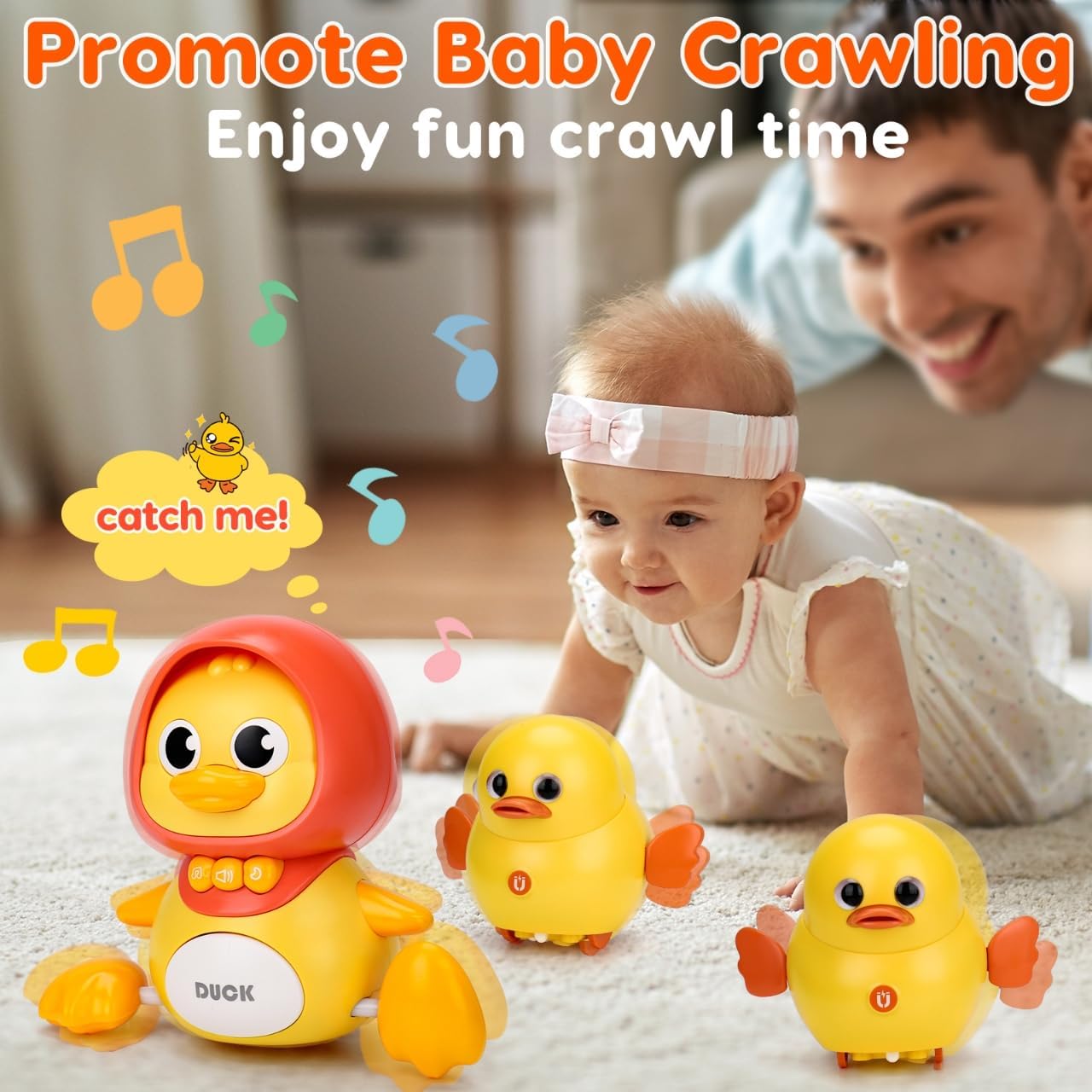 Fidtoy Baby Musical Duck Toy Set with Light Sound Crawling Fun