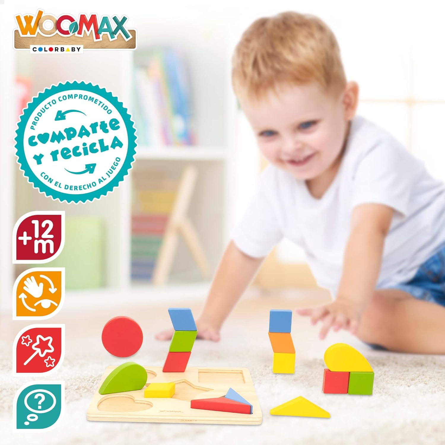 WOOMAX 49358 49358 Wooden Puzzle Geometric Shapes + 24 m Colourful Normal