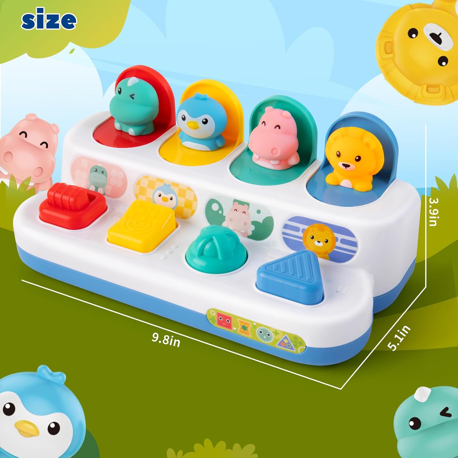 Fidtoy Baby Pop Up Toy for Toddlers – Cause and Effect Animal Learning Toy with Colorful Buttons