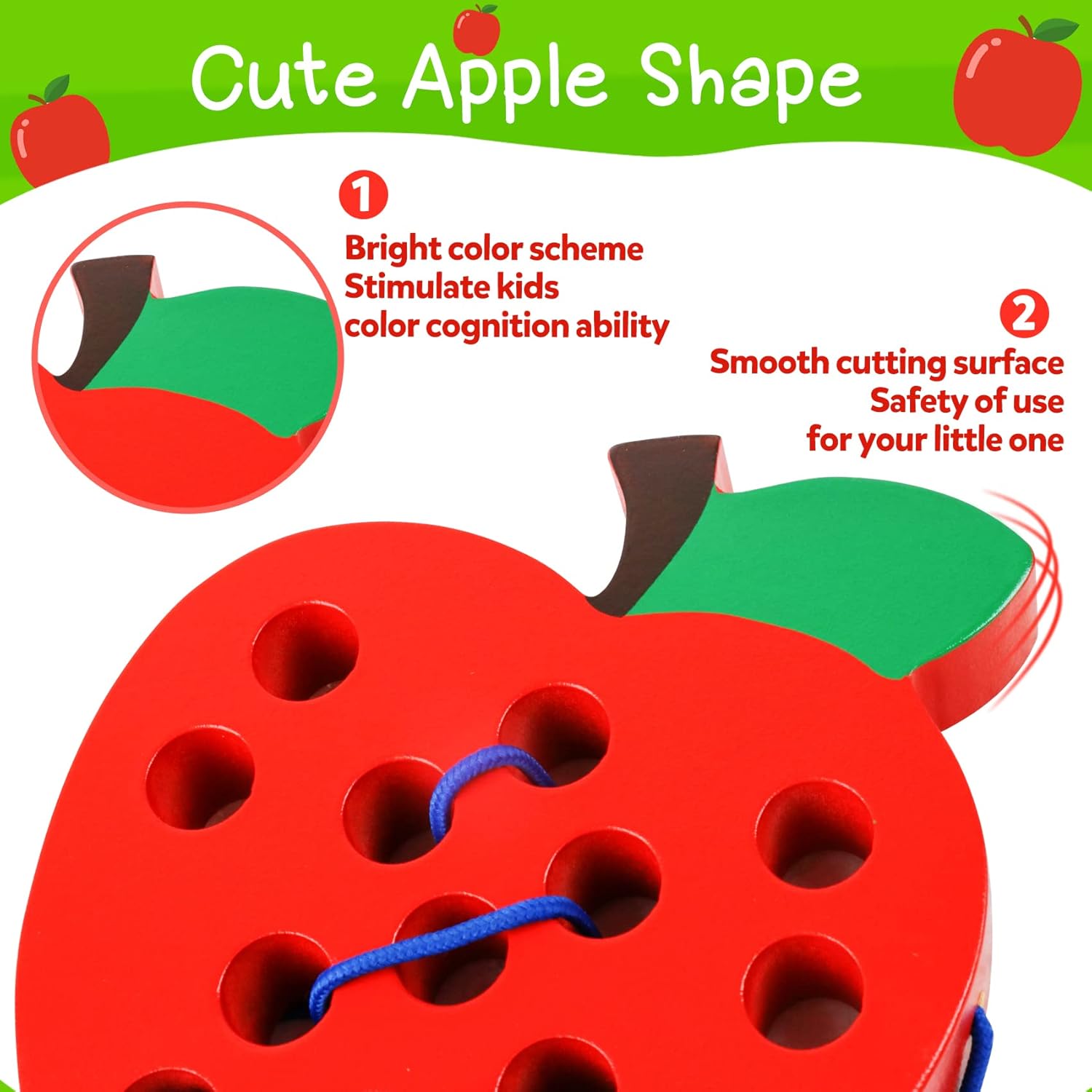 Skrtuan Wooden Lacing Apple Threading Toys Wood Block Puzzle Car Airplane Travel Game Montessori Early Development Fine Motor Skills Educational Gift for 3 4 5 Years Old Toddlers Baby Kids