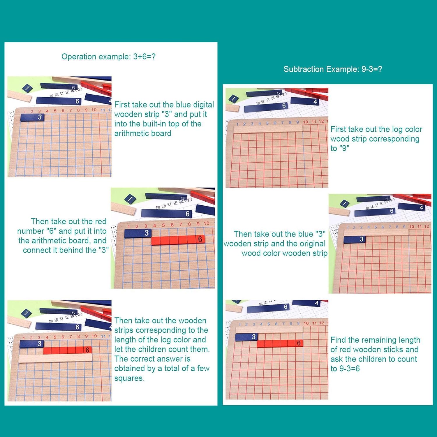 5 Pcs Addition And Subtraction Board - Wooden Subtraction Board,Calculation Board For Kids, Addition & Subtraction Board For Preschool Kid Fpgear