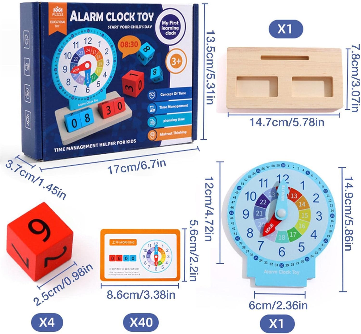 Fidtoy Wooden Clock Telling Time Pretend Play Kit for Kids | Montessori Time Learning Clock, Analog Digital Matching, Q&A Cards, Fine Motor & Hand-Eye Coordination Toy Age 2-6