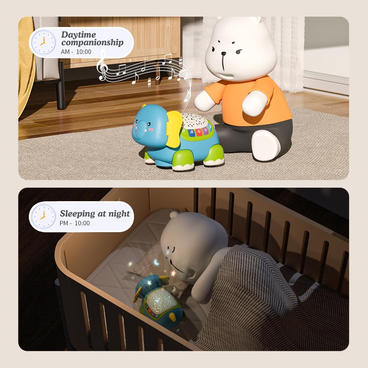 Fidtoy Musical Crawling Elephant Baby Toy with Lights, Lullabies & Star Projector for Toddlers