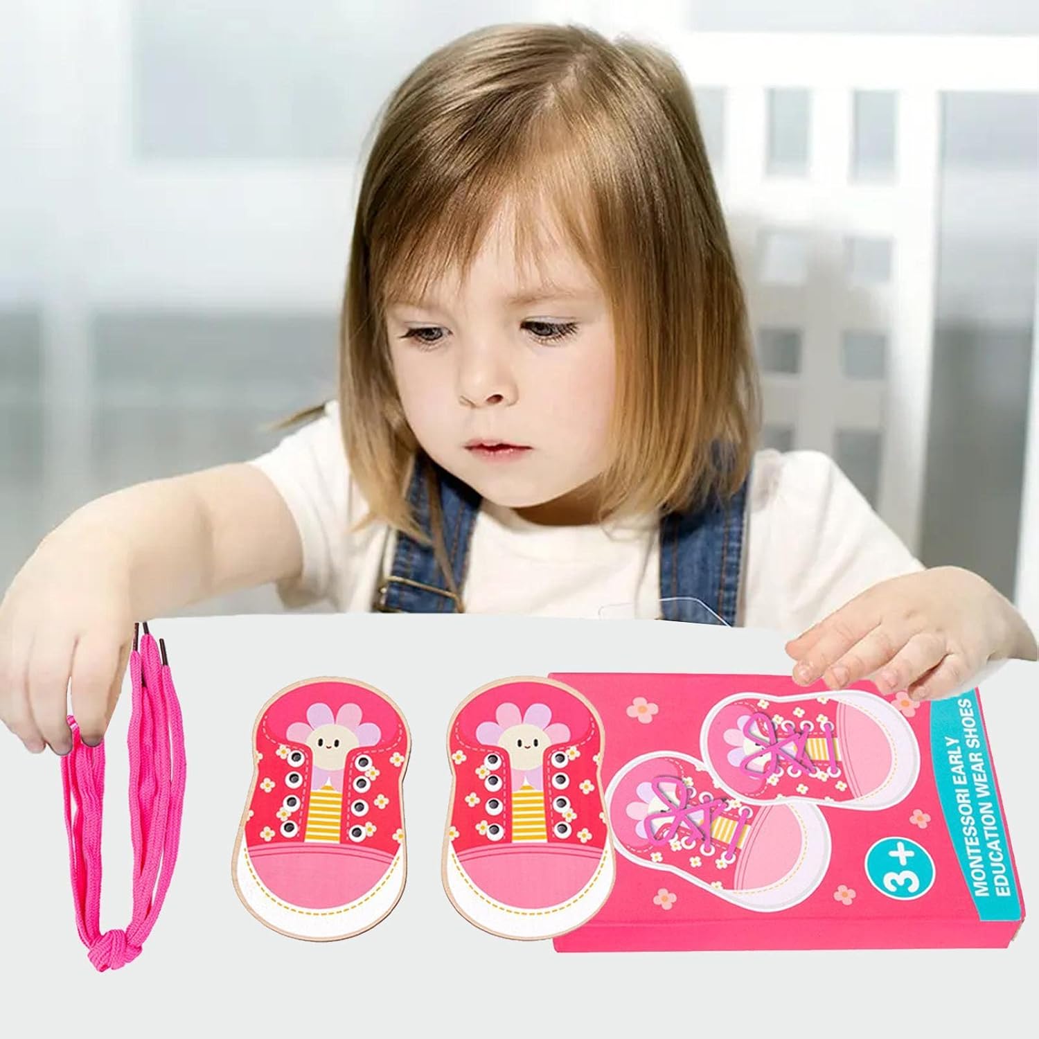 Chengstore Lacing Shoe Toy,Shoes Lacing Toy for Toddlers | Shoe Trying Practice for Kids, Learn to Tie Shoelaces Toy Fine Motor Skills Toy Threading Game