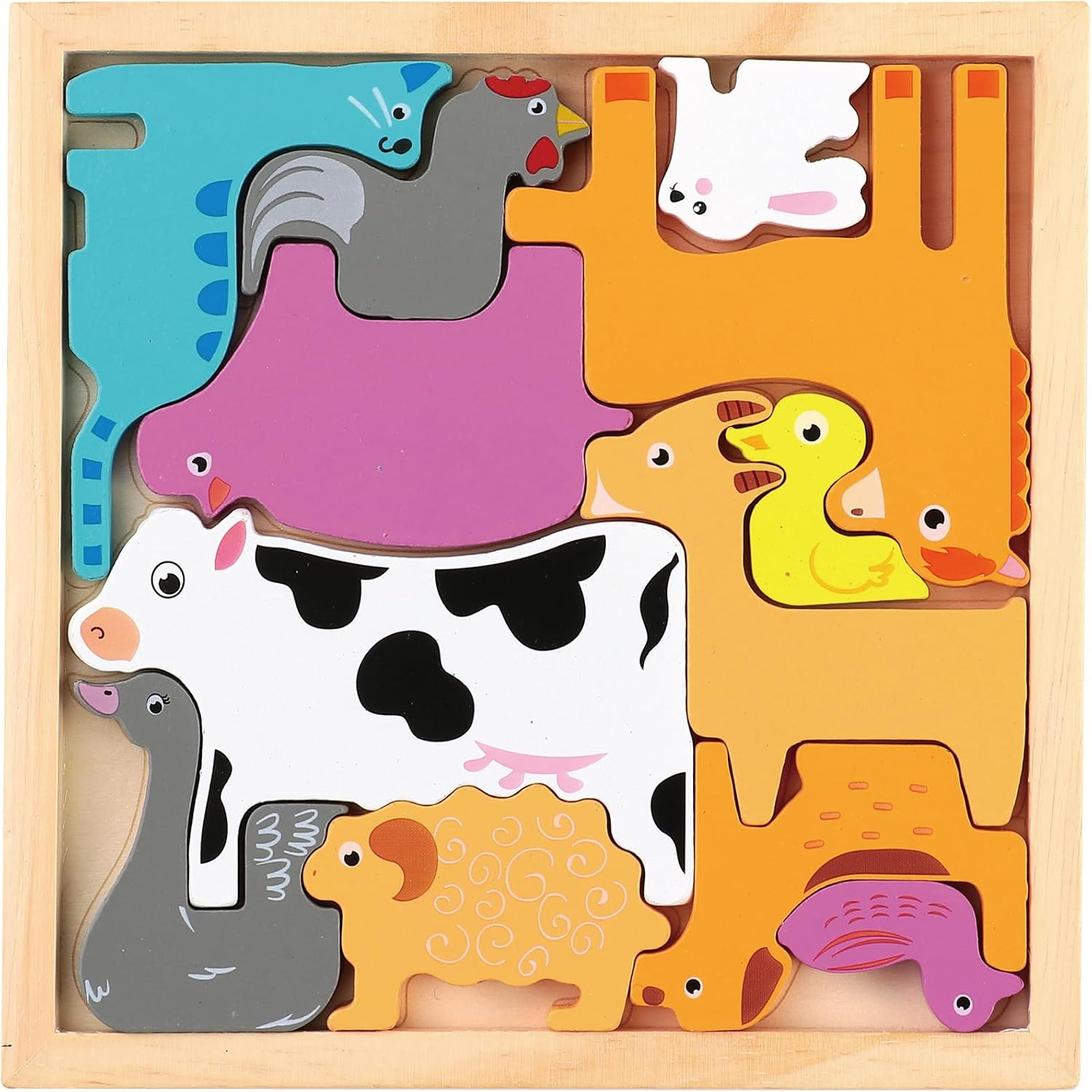 Planche de puzzle 3D Fidtoy à assembler, motif aléatoire, planche de puzzle en bois d'animaux de la ferme, jouet d'apprentissage de la motricité fine et de l'association des chiffres pour enfants