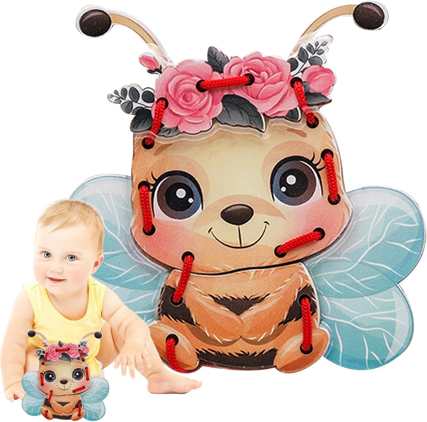 AOCATE-AOCATE Ahşap Bağlama Oyuncak, Hayvan Karton Dikiş Kartları Bağlama Oyuncak | Bağcık Oynama Oyunları, Yürümeye Başlayan Çocuklar ve Çocuklar için Hayal Gücü Eğitim Malzemeleri Geliştirme