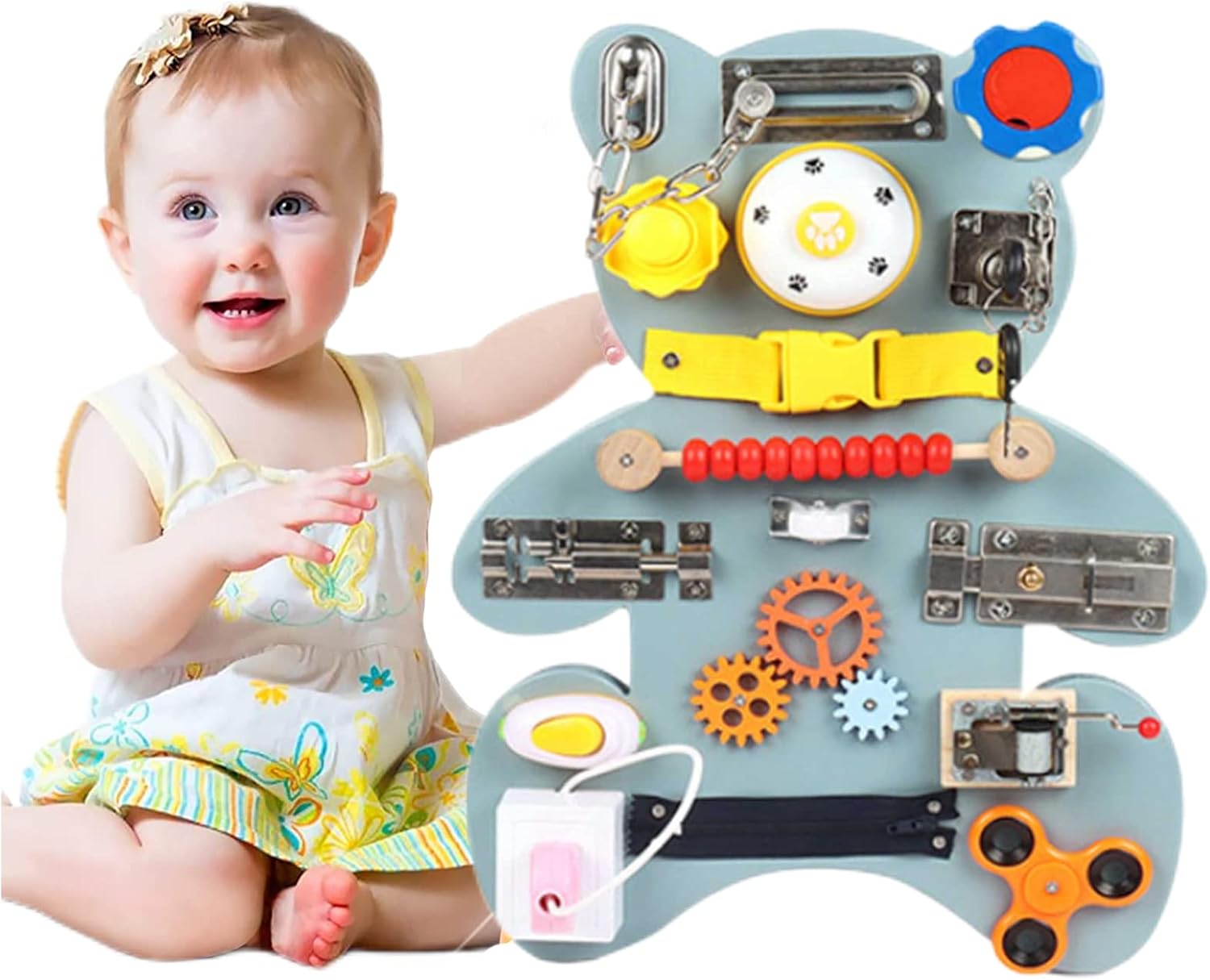 Busy Cube Toddler Busy Board Montessori Toy Wooden Busy Board for 1 2 3 4 5 Year Montessori Toys Fine Motor Skills Activity Board Cube for Toddlers Kids Sensory Board Game Travel Toy (Style 2)