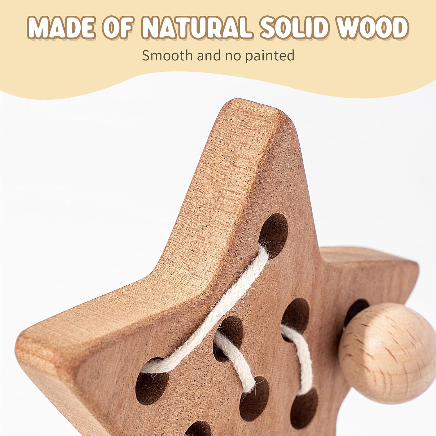 FlameFlash Wooden Lacing Toys for Toddlers 1-3 Solid Wood Threading Toys, Moon/Stars/Cloud Quiet Toddler Toys for Airplane Travel Fine Motor Skills Sensory Toys for 2 3 4 Year Old (Natural Wood)