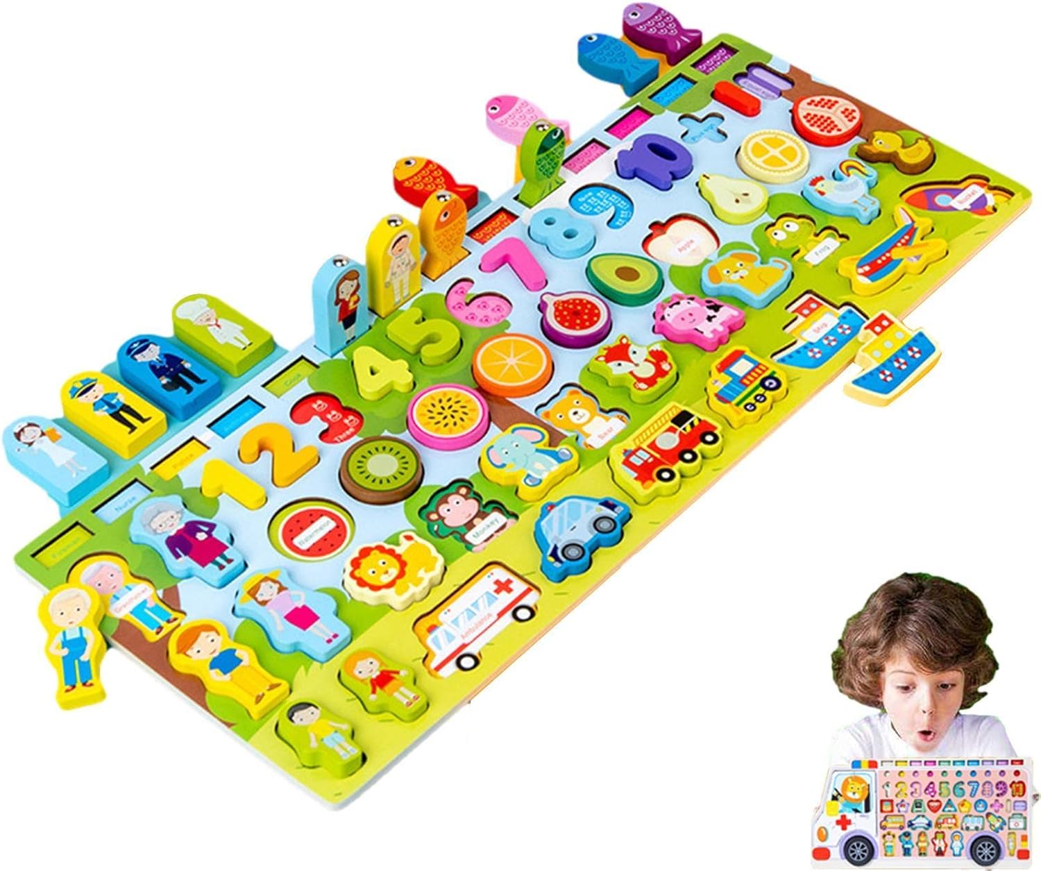 Kids Fishing Game Magnetic - Car Wooden Magnetic Fishing Game,Fishing Catching Counting Games Puzzle With Numbers And FigureMath Educational Toys for 1-3 Years Old Girl Boy Children
