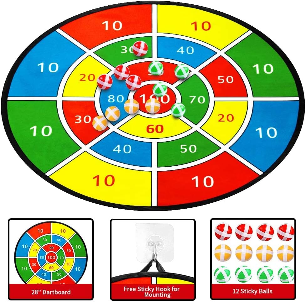 Fidtoy Velcro Dart Board Set for Kids – 66cm Colorful Sticky Ball Target Game with 12 Balls, Hook, Counting Numbers, and Indoor Outdoor Toss Play
