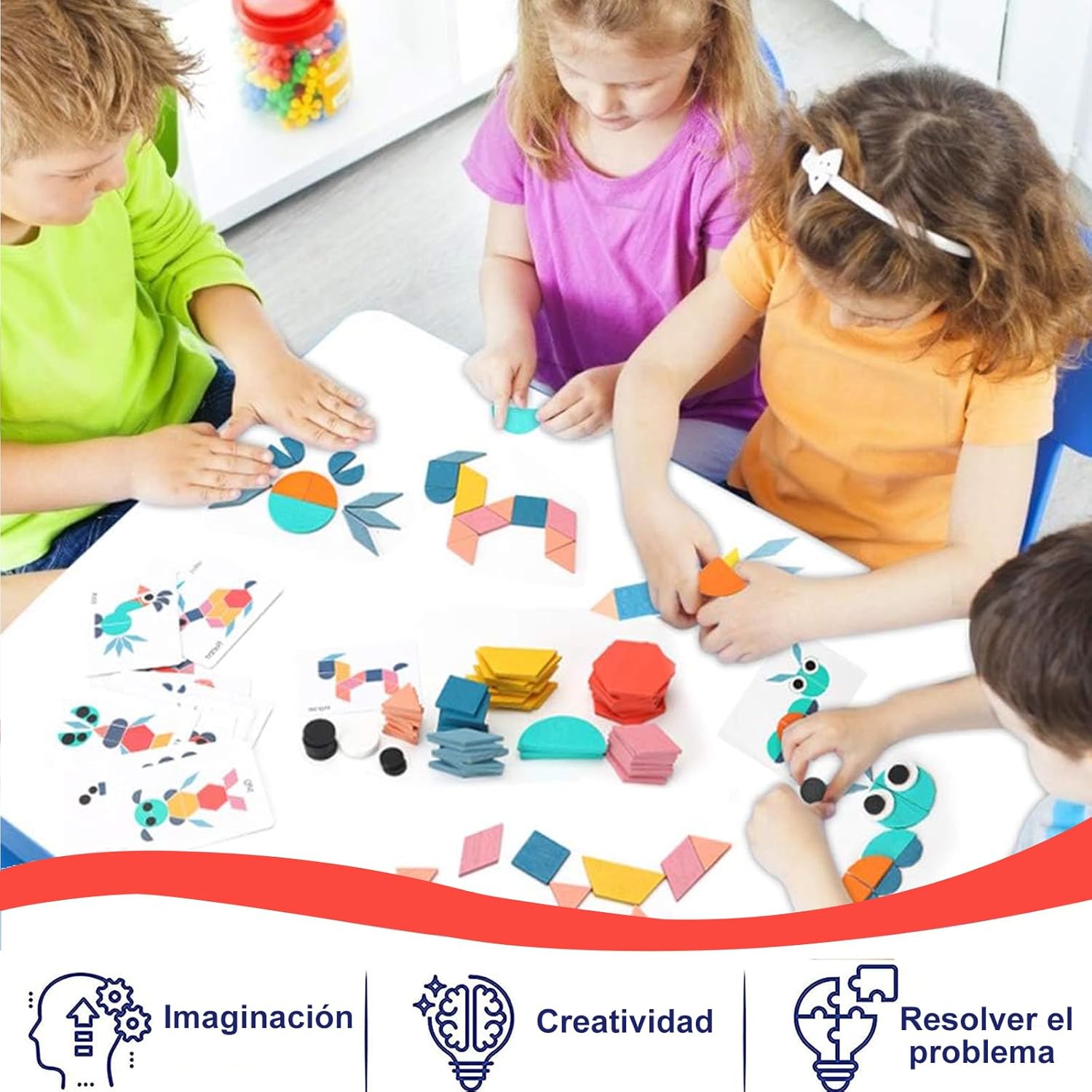Fidtoy Wooden Tangram Puzzle Set with 180 Blocks and Cards