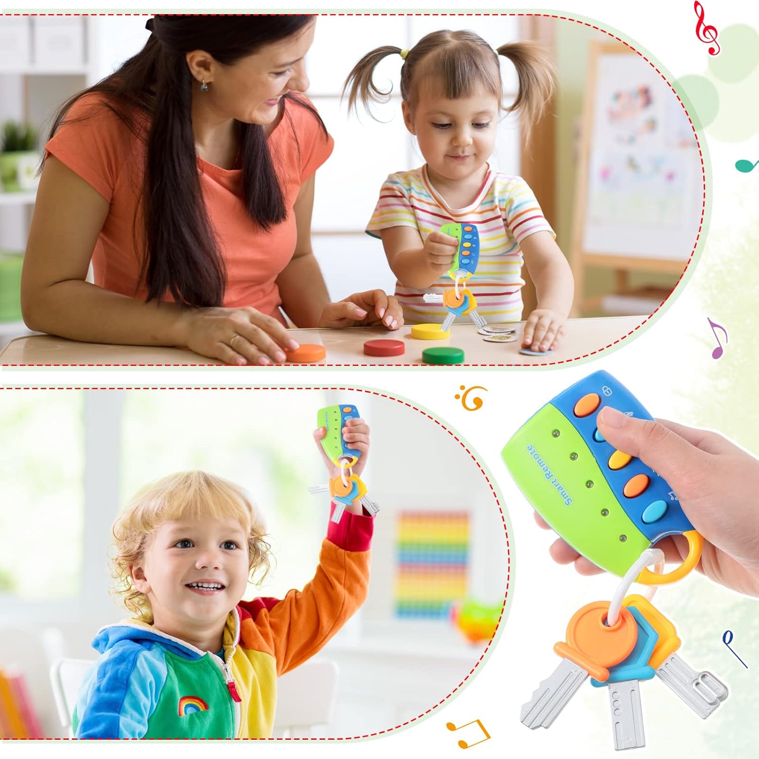 Fidtoy Musical Car Key Toy for Toddlers – Interactive Baby Car Remote Toy with Lights, Sounds & 10 Songs for Early Learning Play
