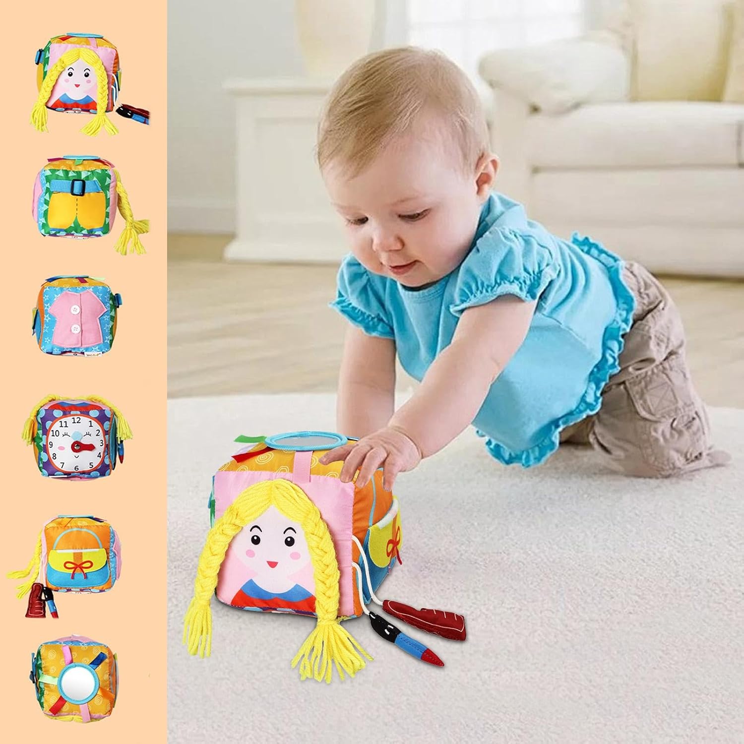 Brinquedo de caixa de tecido, brinquedos de aprendizagem para bebês de 6 a 12 meses - Caixa sensorial com brinquedos de atividades para bebês de animais de pelúcia - Brinquedos educativos para animais