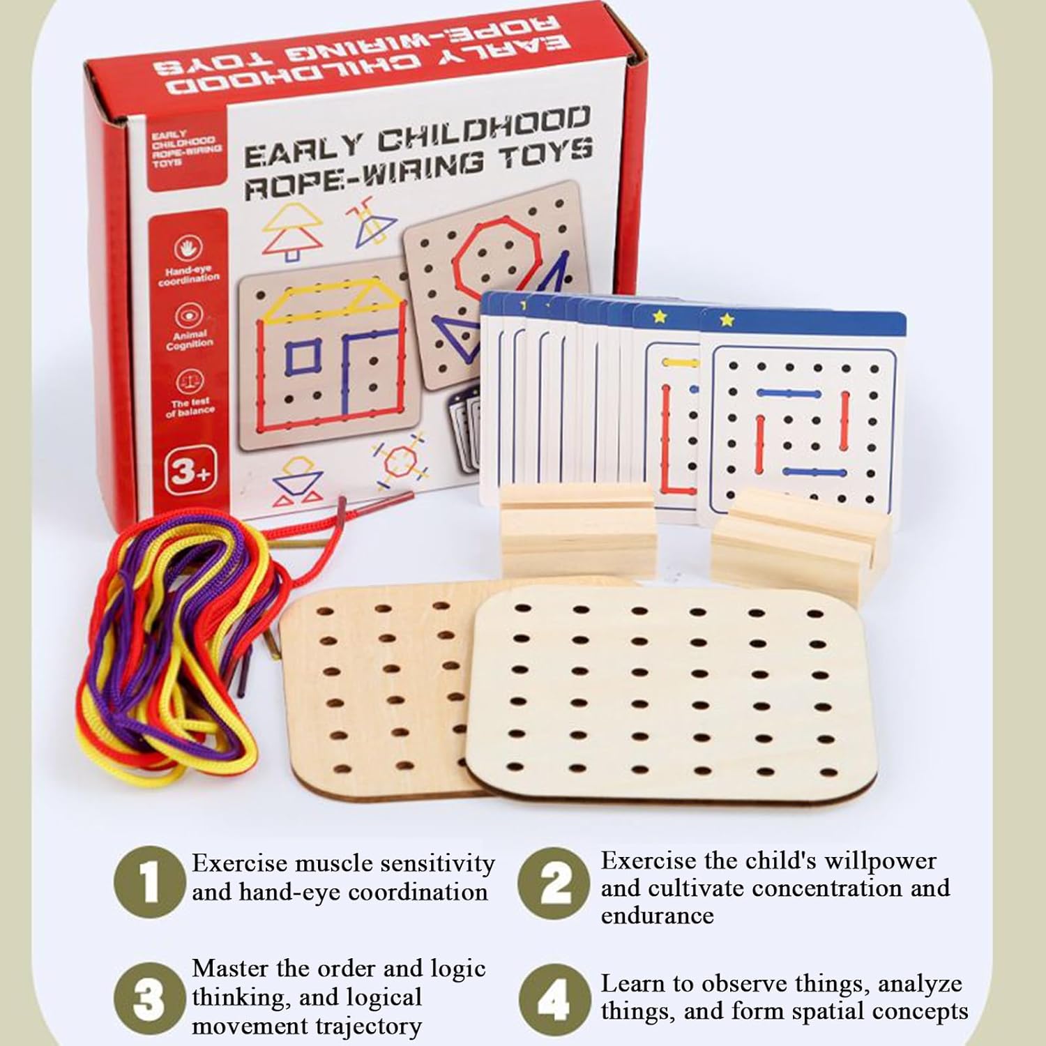 Mont-essori Wooden Shoelaces Toys, Early Education Headbreaker Set, Fine Motor Skills Toys, Travel Set, Sewing Kit for Early Childhood Toys