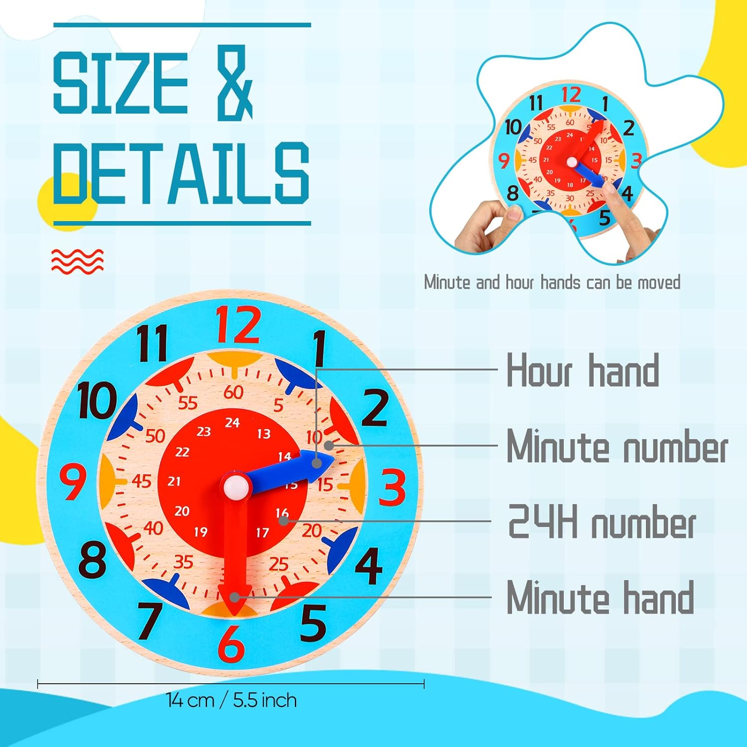 Fidtoy Horloge d'apprentissage Montessori en bois – Jouet éducatif pour les tout-petits pour l'heure et l'autonomie