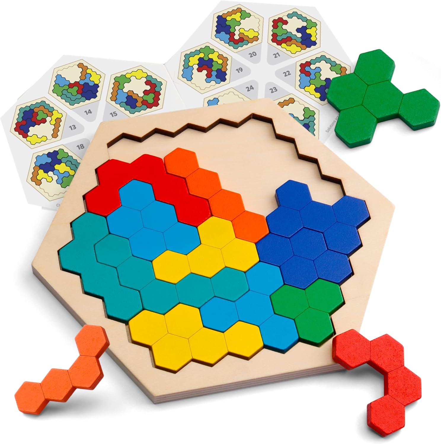 Fidtoy Hexagonal Wooden Tangram Puzzle for Kids 3-6 – Creative Building & Learning Toy