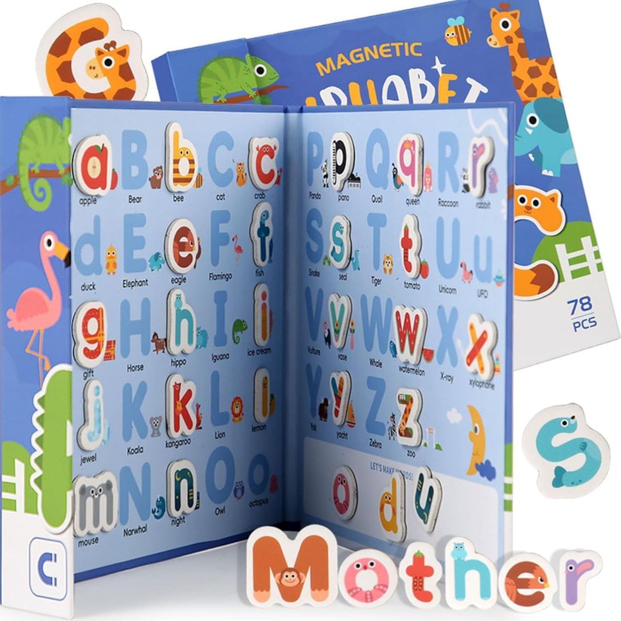 Magnetic Alphabet Letters Learning Set with Animal ABC Board Book – Preschool Educational Toy for Kids 3+ – Magnetic ABCs for Toddlers, Montessori Learning Tool, Phonics & Spelling Practice