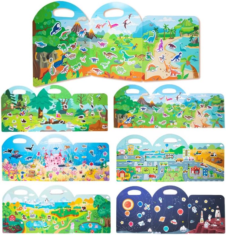 Portable Jelly Quiet Book, Reusable Sticker Books for Kids, 6 Themes Preschool Learning Activities Quiet Book for Toddlers 3 4 5 6 Year Old Girls Boys Birthday Gift Educational Learning Toy (Space)