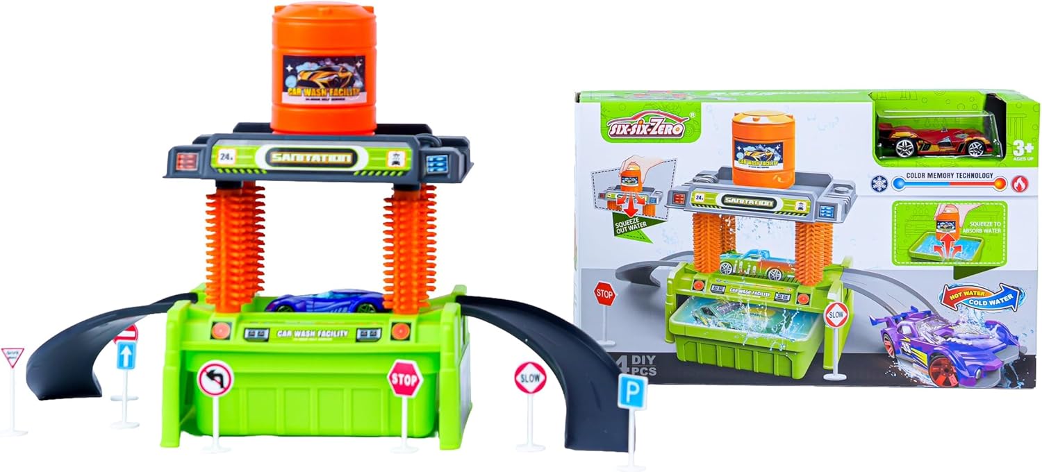 Fidtoy Station de lavage avec voiture en alliage changeant de couleur