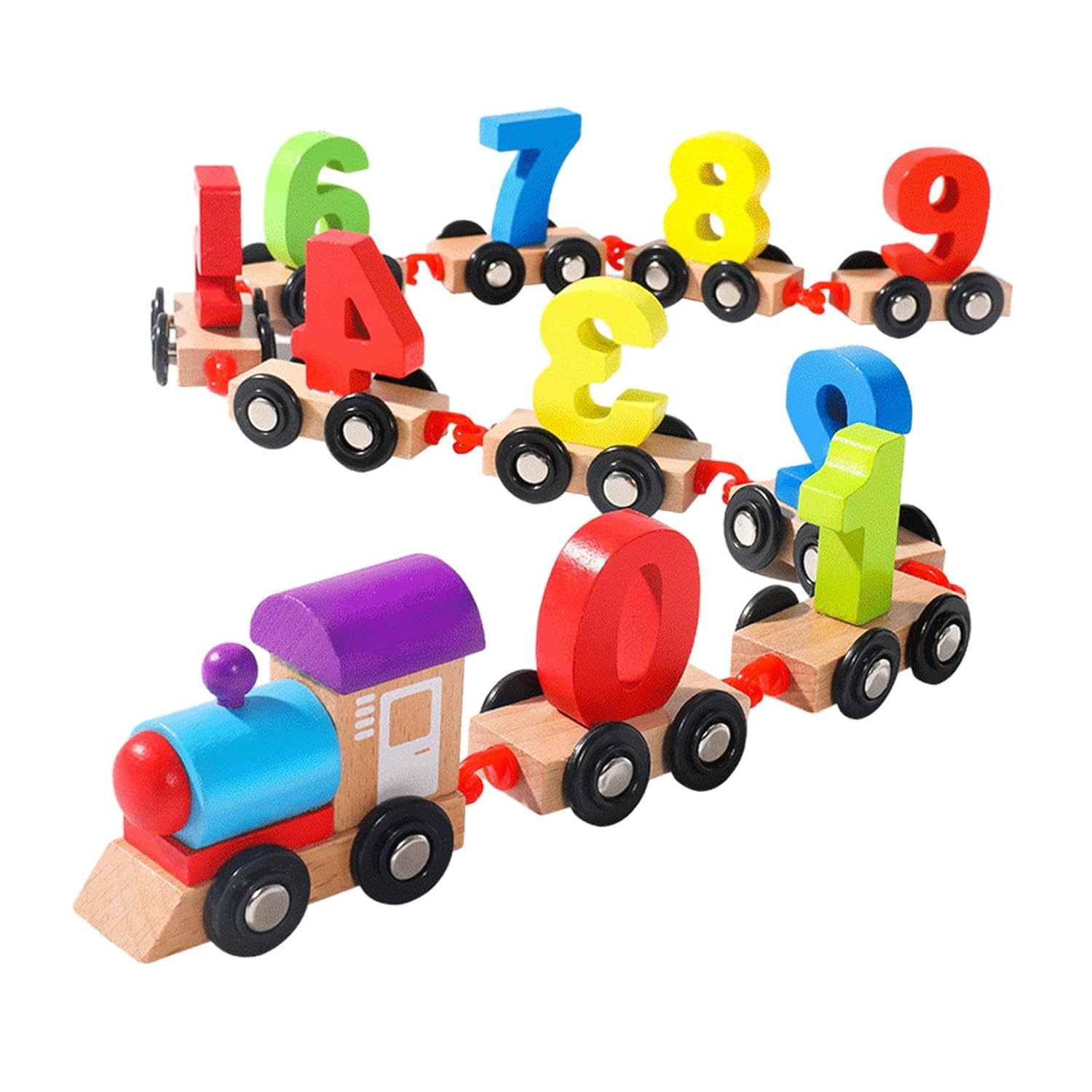 Fidtoy Colorful Digital Number Train Play Set 0-9 Wooden Learning Train Toy for Toddlers Preschool Number Recognition Educational Toy