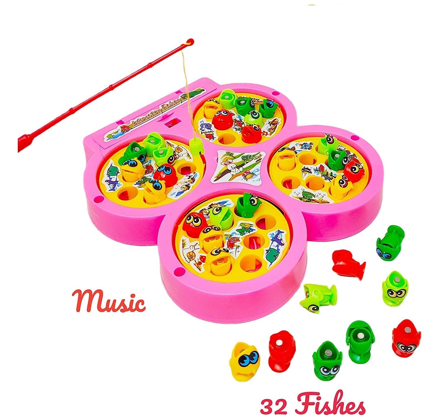 Fidtoy Magnetic Rotating Fishing Game for Kids 4 Players Musical Fish Catching Toy Age 3+
