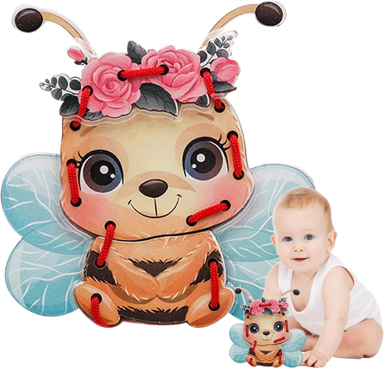 AOCATE-AOCATE Ahşap Bağlama Oyuncak, Hayvan Karton Dikiş Kartları Bağlama Oyuncak | Bağcık Oynama Oyunları, Yürümeye Başlayan Çocuklar ve Çocuklar için Hayal Gücü Eğitim Malzemeleri Geliştirme