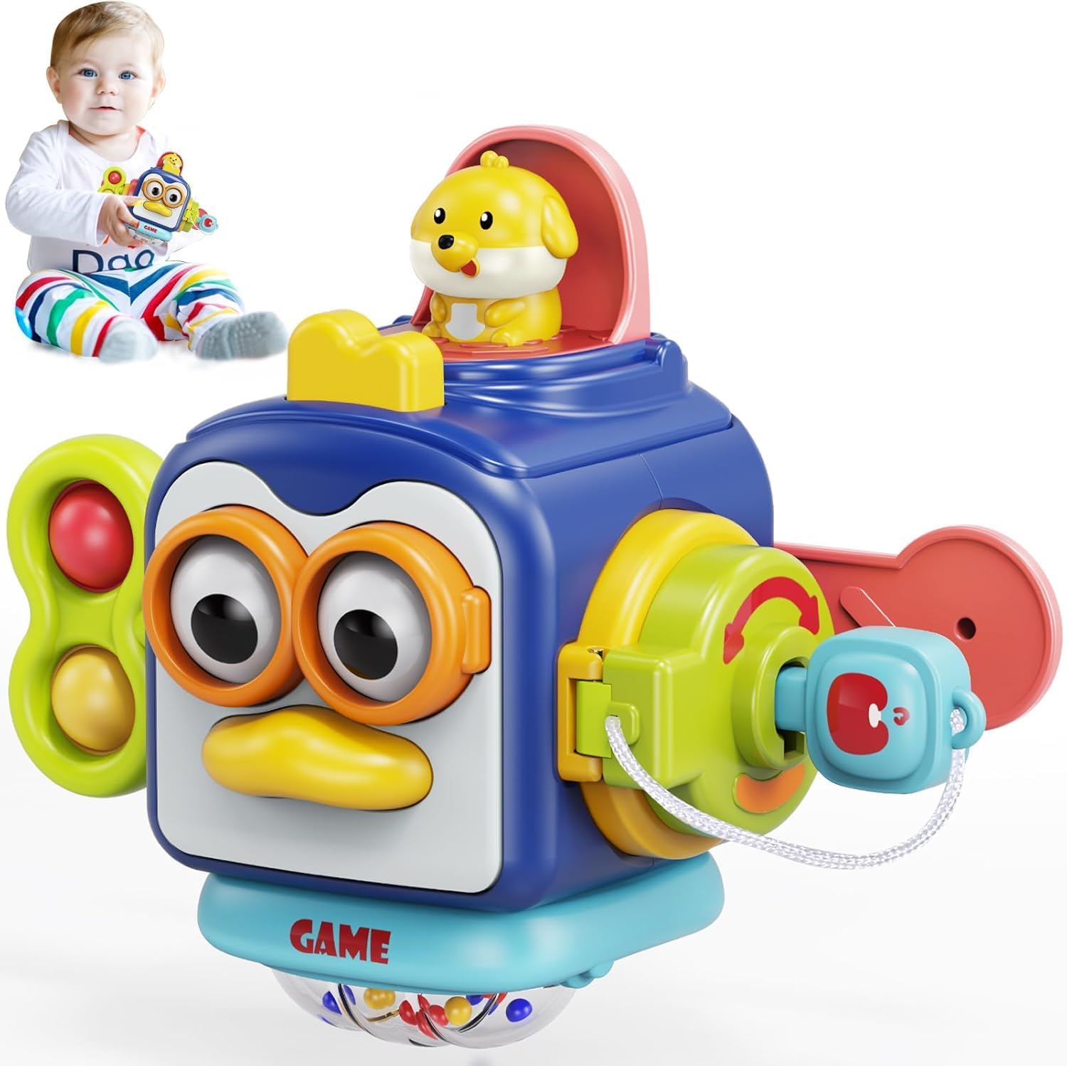 Fidtoy Penguin Travel Activity Cube Toy for Babies