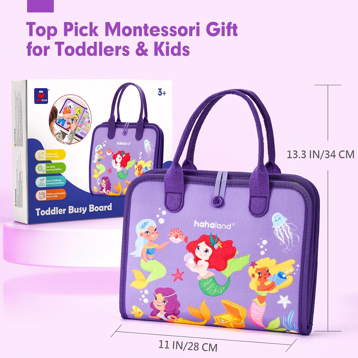 Fidtoy Montessori Busy Board for Toddlers – 8-in-1 Preschool Activity Board, Travel Learning Toy, Fine Motor Skills Busy Book