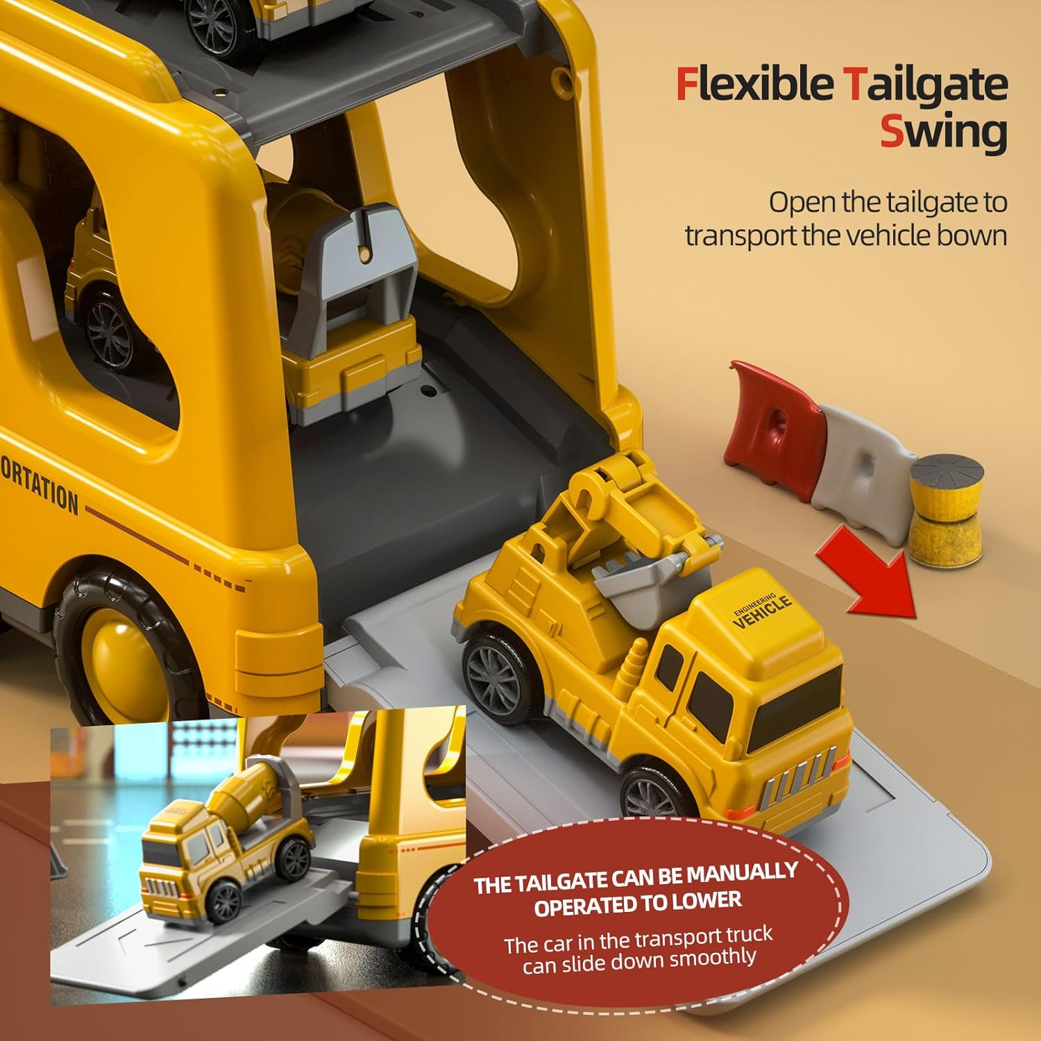 Fidtoy 5-in-1 Construction Truck Toy Set for Toddlers with Lights Sounds Excavator Bulldozer Crane