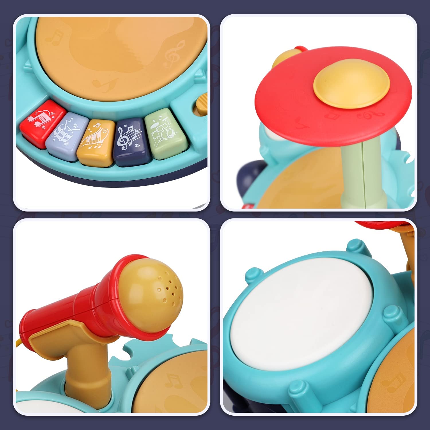 Fidtoy 5 in 1 Musical Drum Set Toy for Toddlers 1-3 Early Learning Instrument