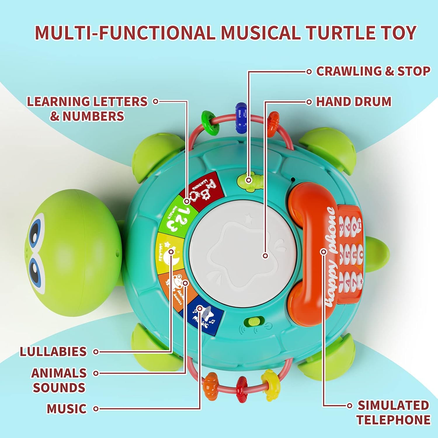 Fidtoy Crawling Musical Turtle Toy for Babies – Interactive Light & Sound Learning Toy for Tummy Time and Early Development