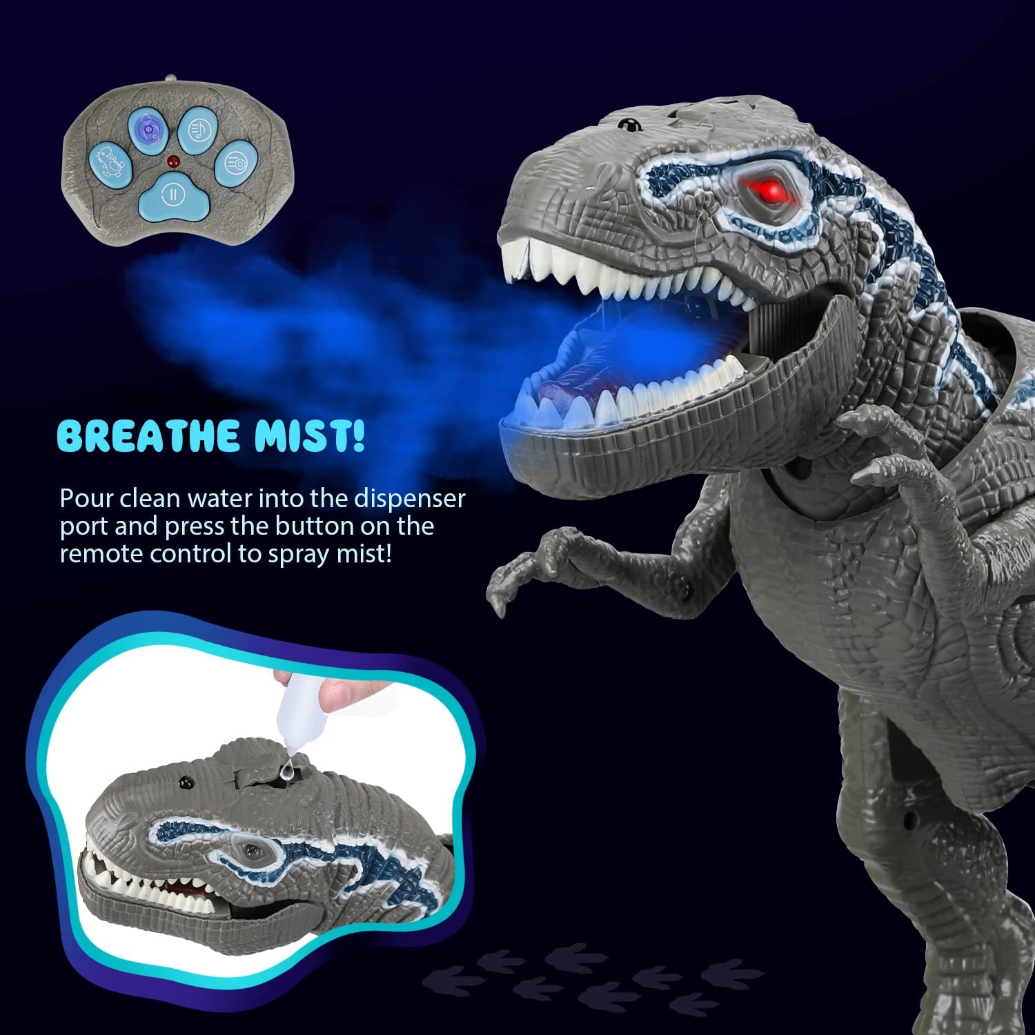 Fidtoy Remote Control T-Rex Dinosaur Toy with Mist Spray for Kids