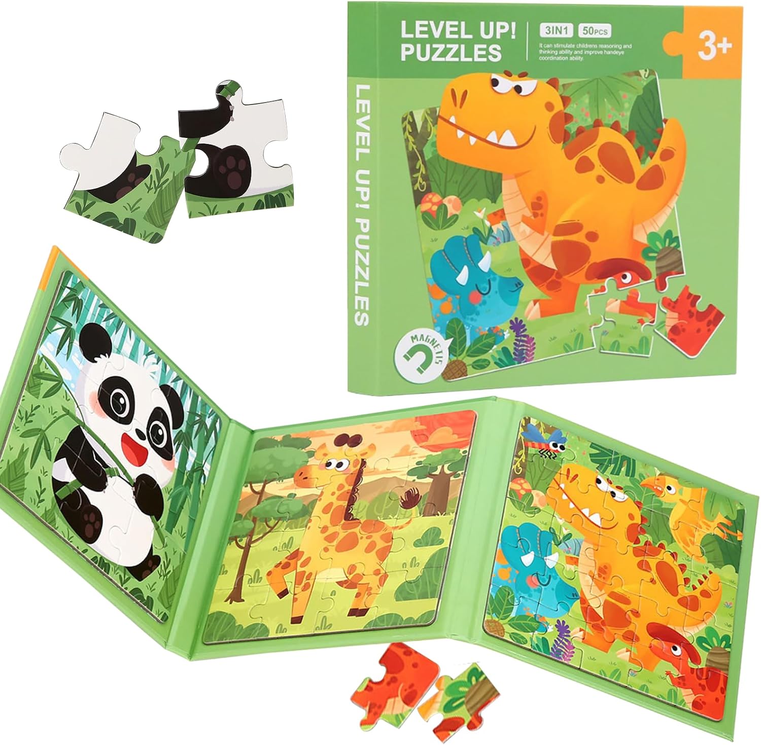 Magnetic Puzzle, 50 Pieces Children's Puzzle, 3-in-1 Magnetic Puzzle, Magnetic Puzzle Animals, Children's Puzzle Magnet for Children, Educational Toy, Promotes Motor Skills + Concentration, Children's
