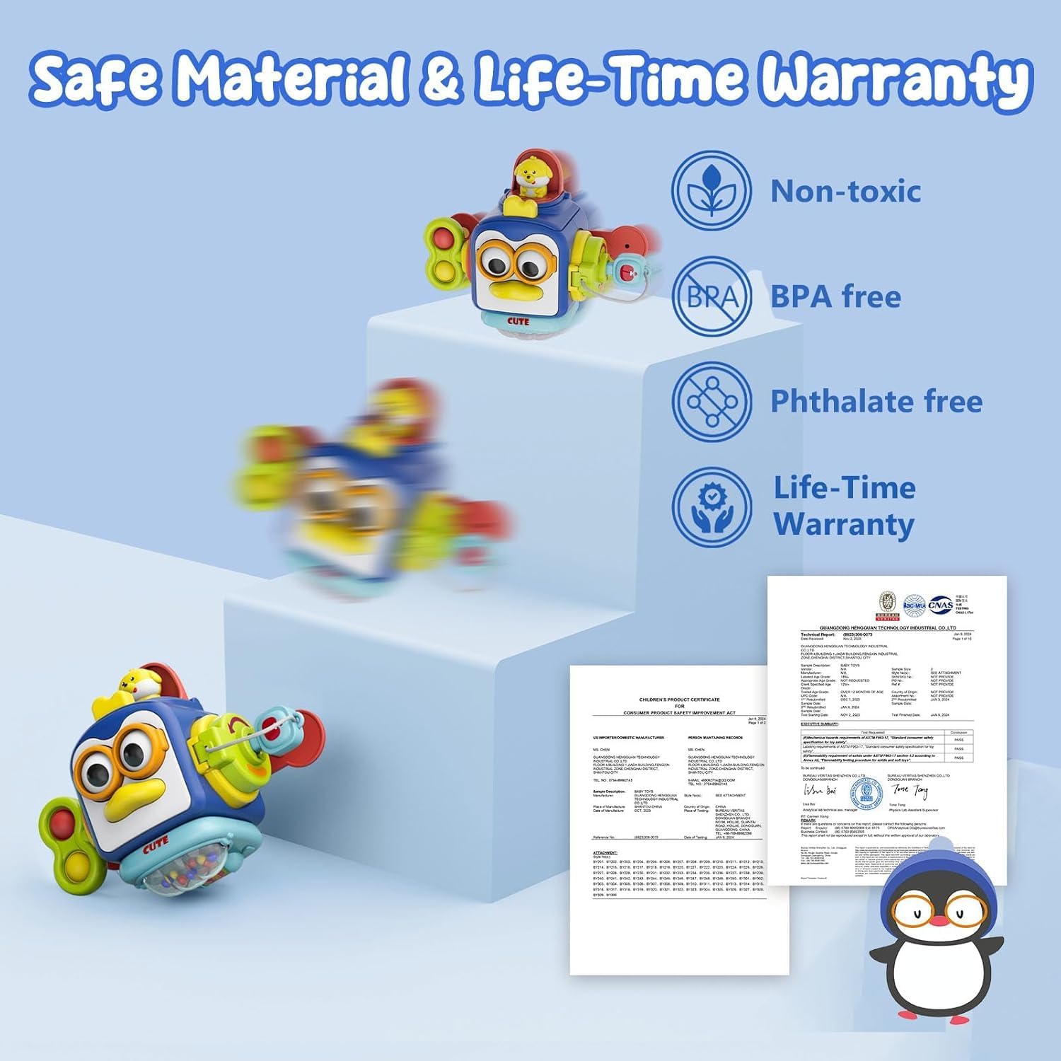 Fidtoy Penguin Travel Activity Cube Toy for Babies