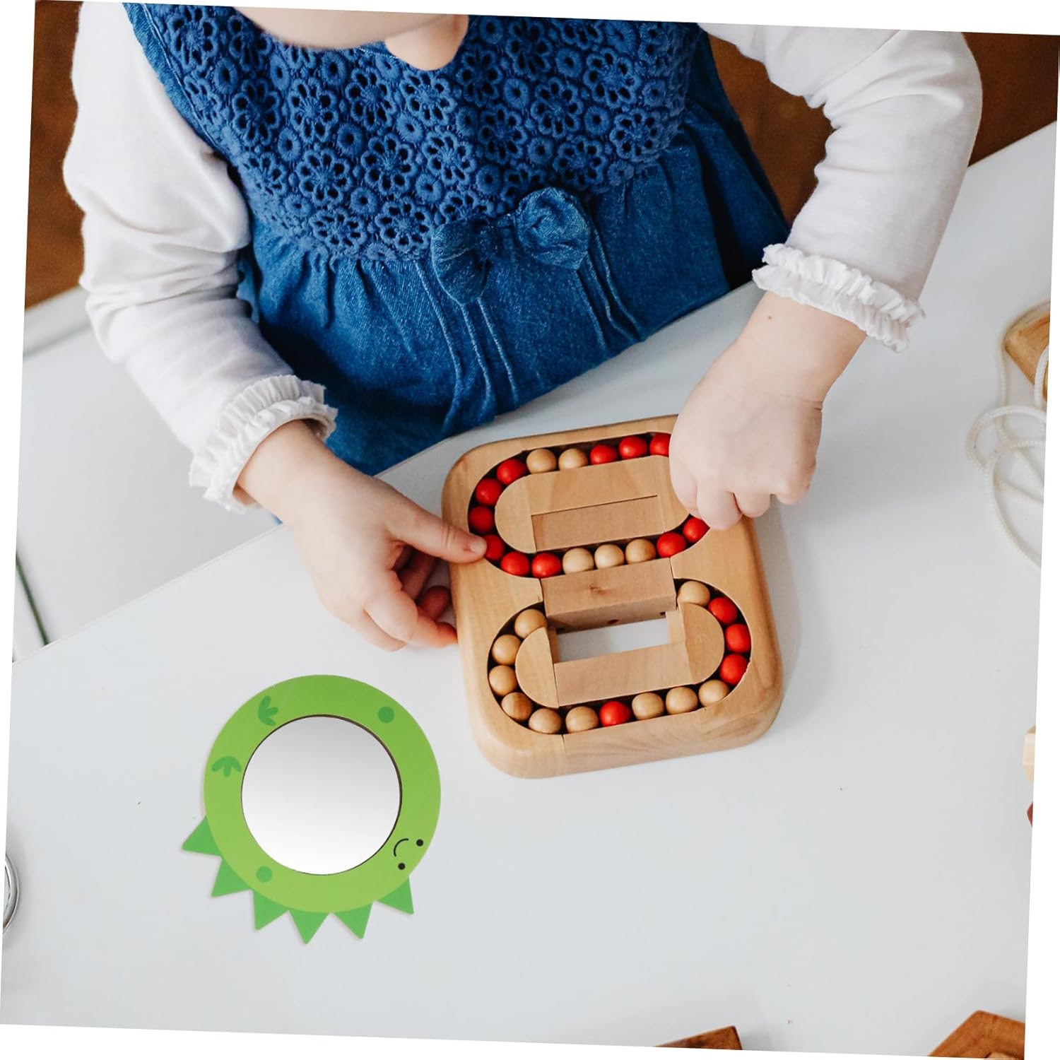 Vaguelly Handheld Mini Mirror for Makeup Baby Bath Learning Toys Safe Wooden Dinosaur Mirror for Girls