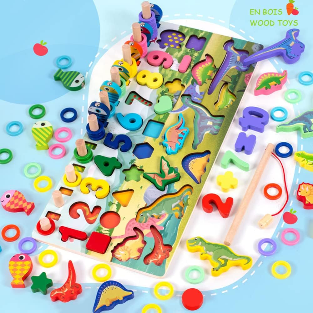 Rompecabezas de madera para niños pequeños, Montessori Juguetes con forma de rompecabezas, clasificación, juego de pesca, juguete educativo, regalo para niños y niñas