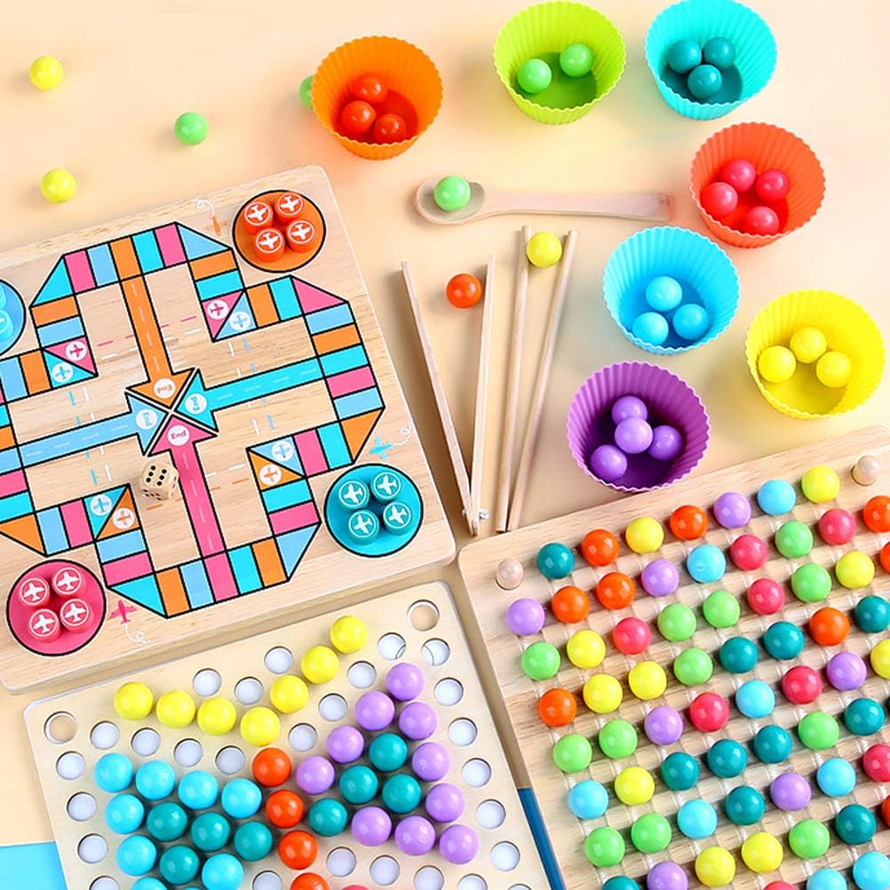 Educational Toys Clip Beads Wooden Clips Intensive Training Early Education Beads Educational Toy Gift Rainbow Educational Toys Rainbow Removal 2-in-1 Attention and Focus Training Children