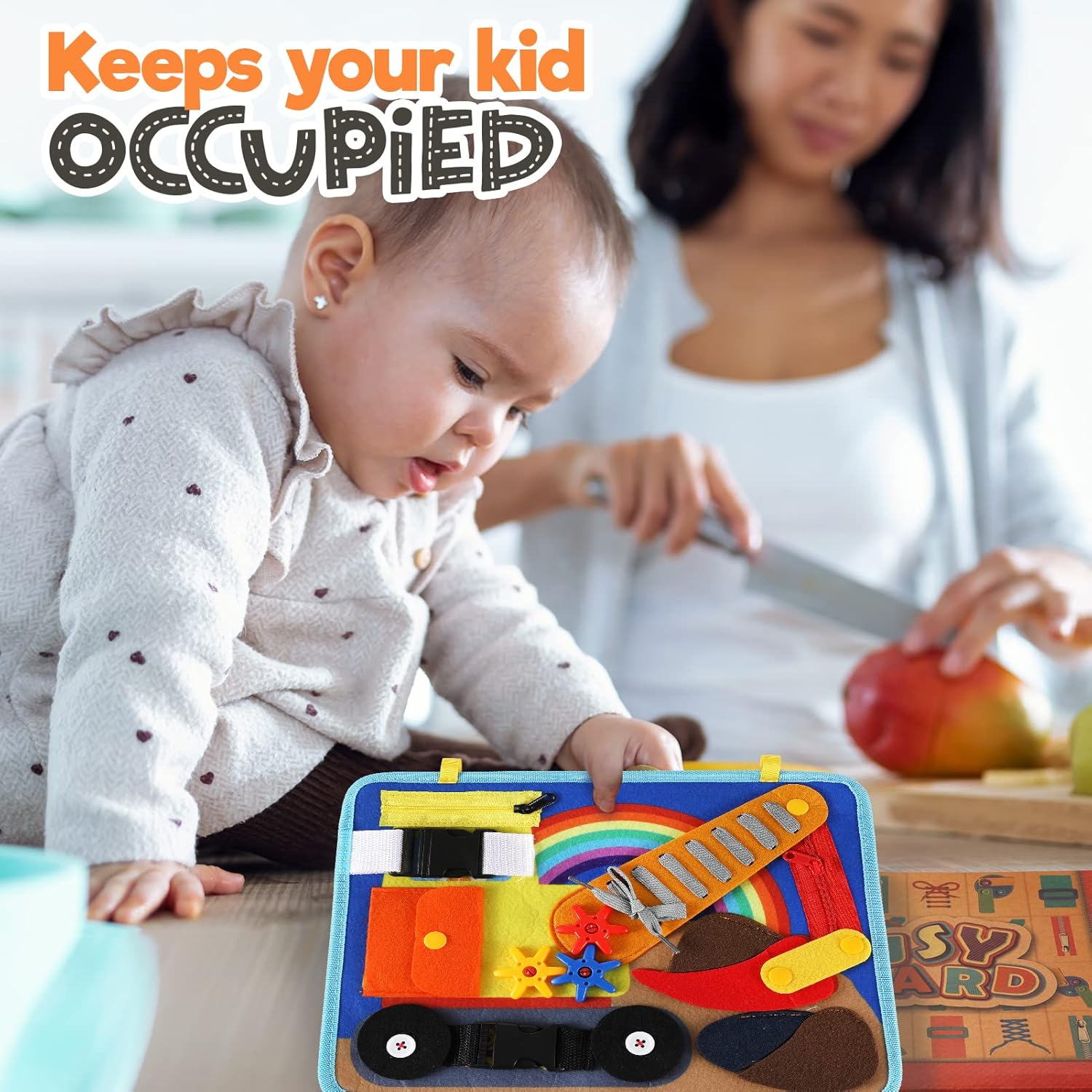 Tabla ocupada para niños pequeños de 1 a 3 o 2 a 4 años, juguete educativo Montessori, habilidades básicas para la vida y actividad motriz fina para niños, aprender a vestir juguete sensorial como avión o juego de viaje en coche