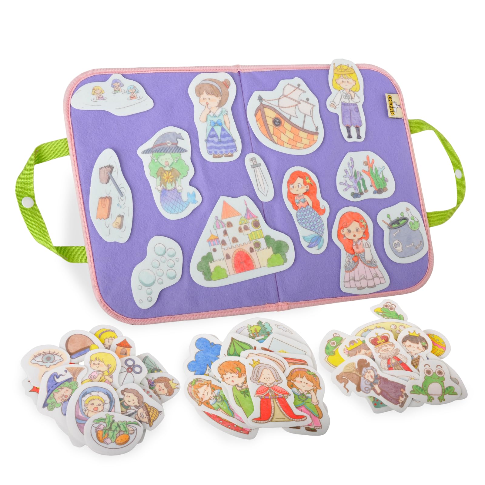 CHEFAN Felt/Flannel Board Story Set of 4, PRECUT Felt Pieces for Preschool Toddlers, Stone Soup, The Three Billy Goats Gruff, Jack and Beanstalk, The Boy Who Cried Wolf