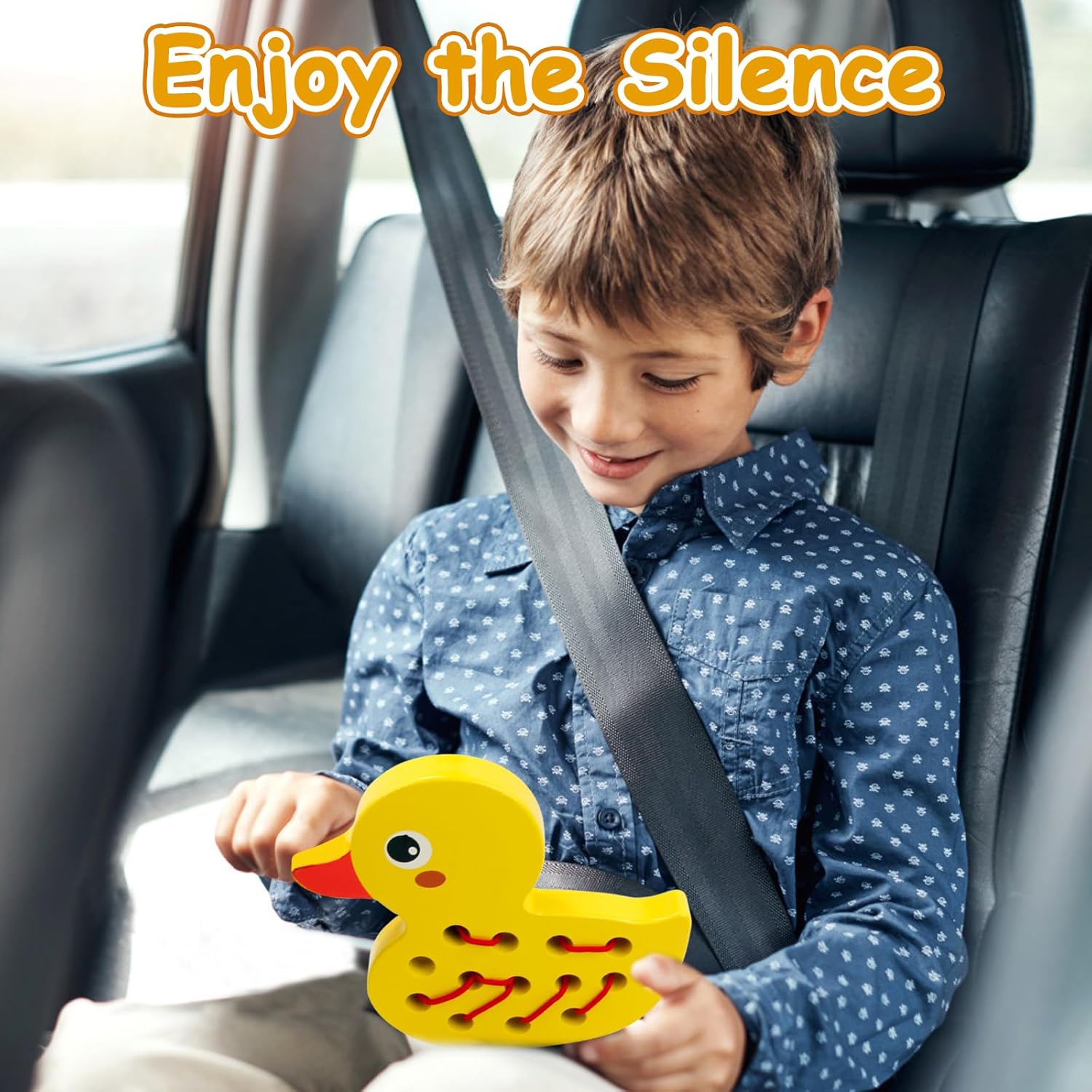 Sealive Wooden Lacing Toys for Toddlers - Fun and Educational Threading Set | Develop Fine Motor Skills | Durable Montessori Toy for Travel (Duck)