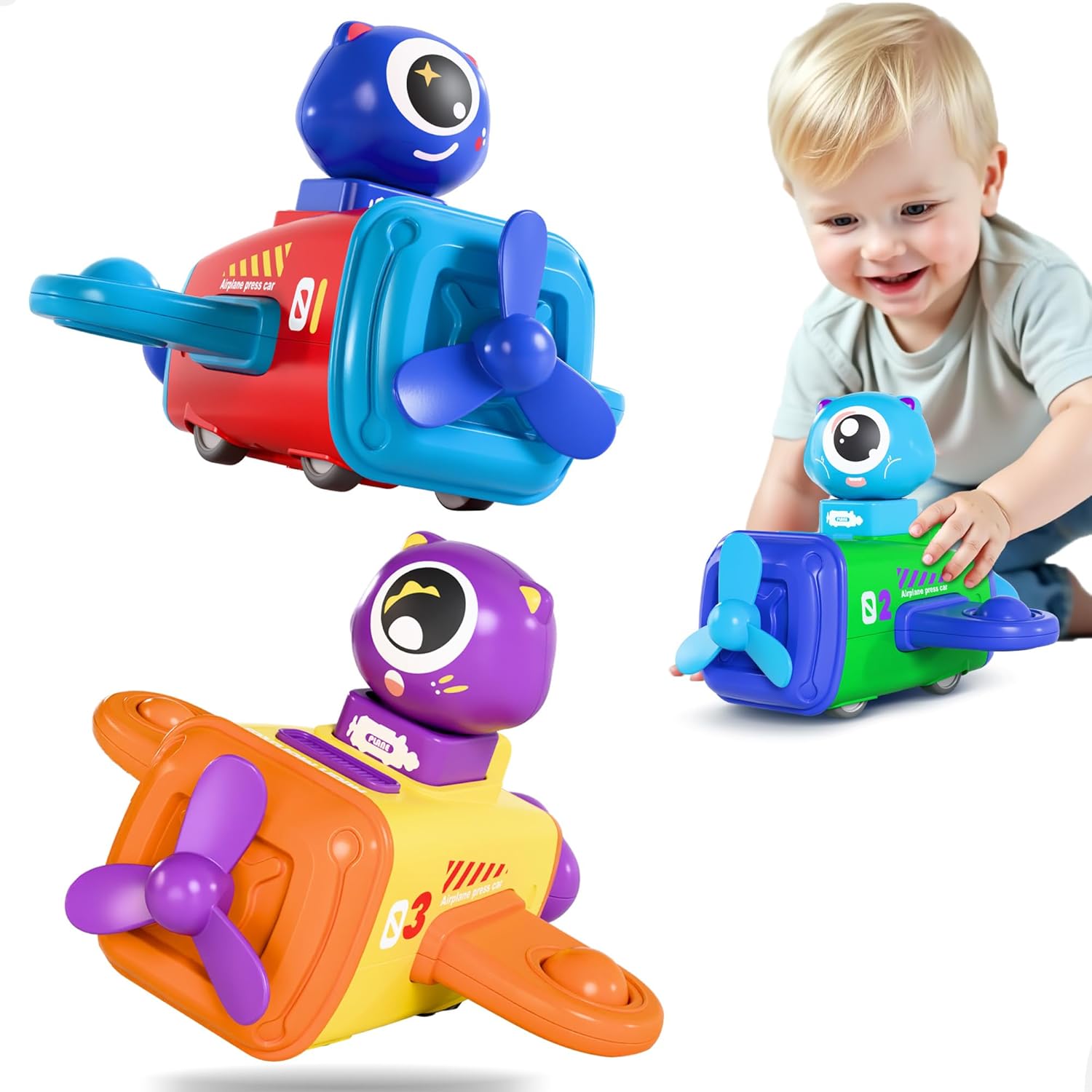 Juego de juguetes de coche de avión Fidtoy Press to Go para niños pequeños