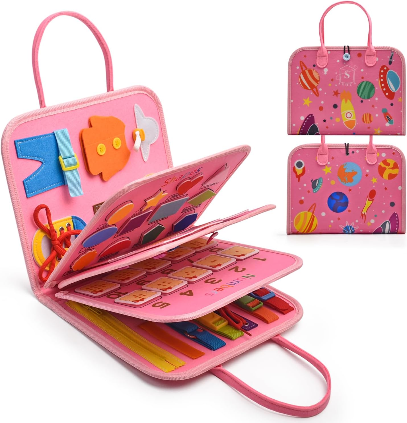 Montessori Busy Board for Toddlers 3-5 Years Old - Learning Activities for Travel, Road Trip - Educational Toys Sensory With Life Skills, Alphabet, Animals, Shapes