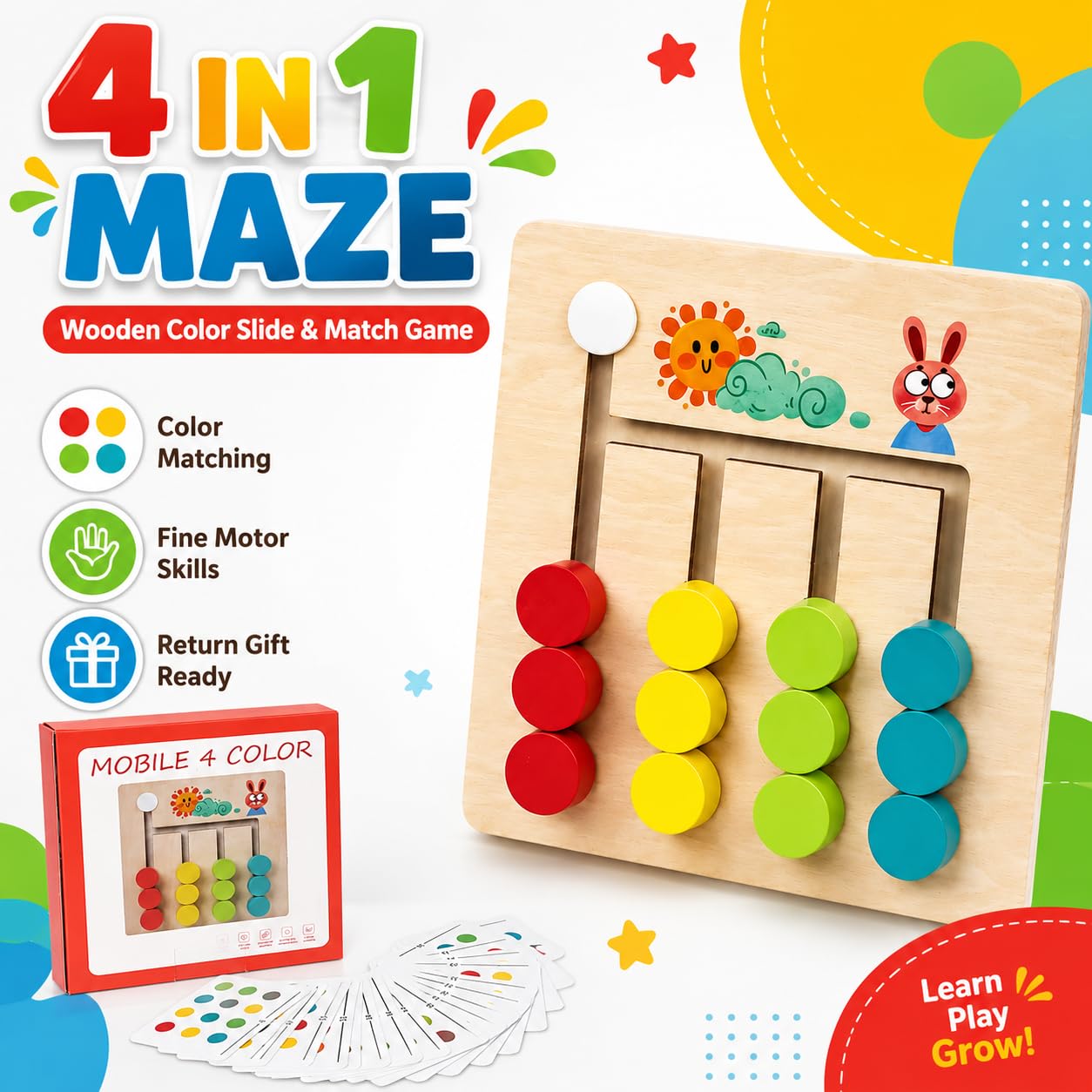 Petit jeu de logique en bois à 4 couleurs - 061