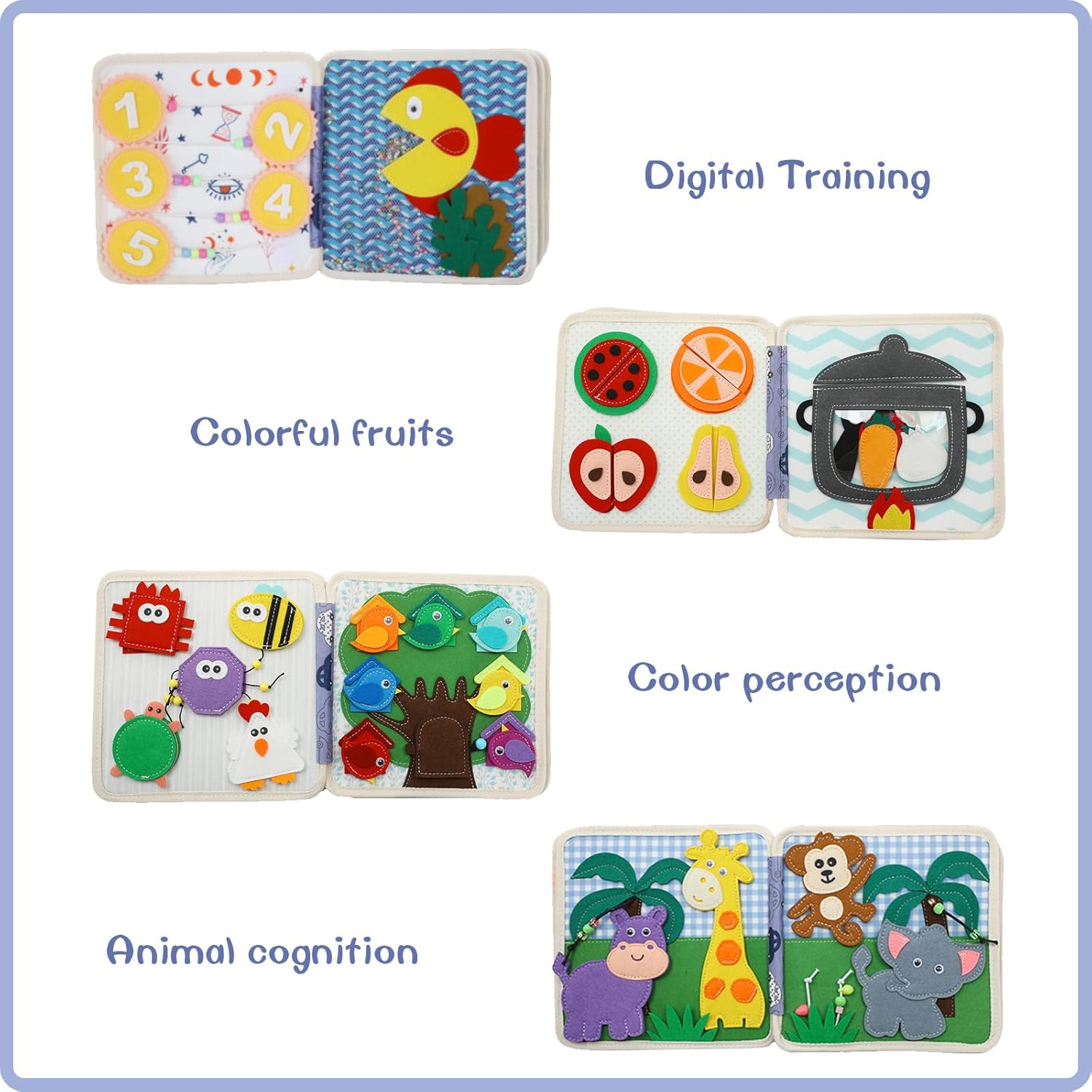 Activity Book, Generic Felt Book Children from 3 Years, Felt Book Montessori from 3 Years, Busy Book from 3 Years, Motor Skills Game for Travel, Preschool Children Learning Sensory Toy Busy Book