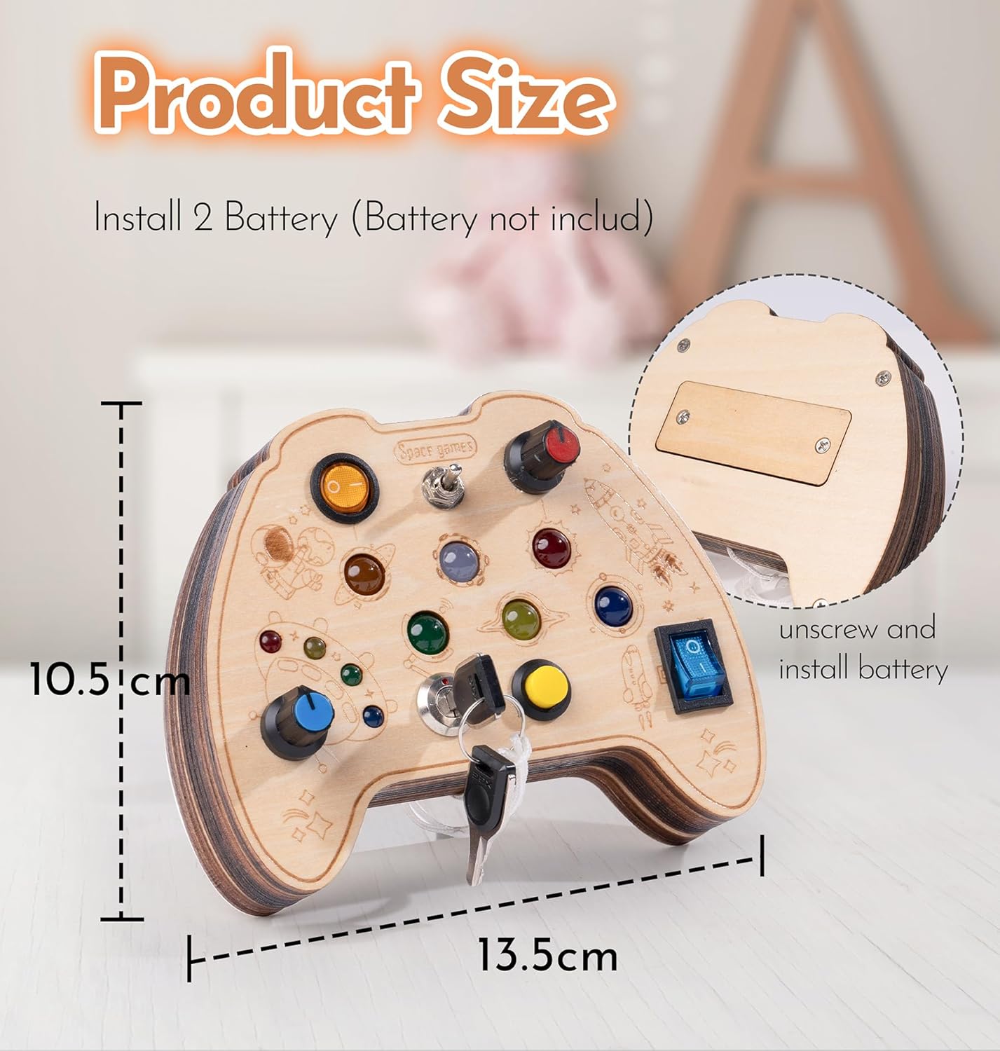 KidMigo Montessori Wooden Busy Board Toy with LED Light Switch, Key Switches for Motor Skills, Sensory Toys for 2-5 Years and Up