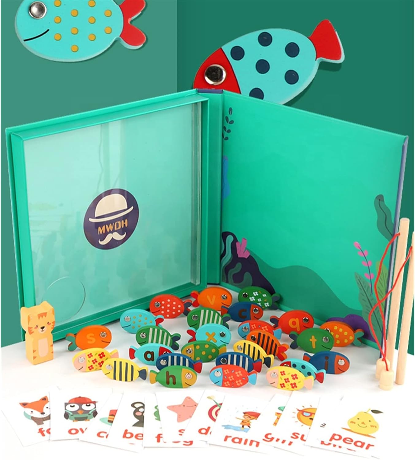 Fidtoy Wooden Magnetic Fishing Toy – 26 Letter Fish Montessori Learning Game