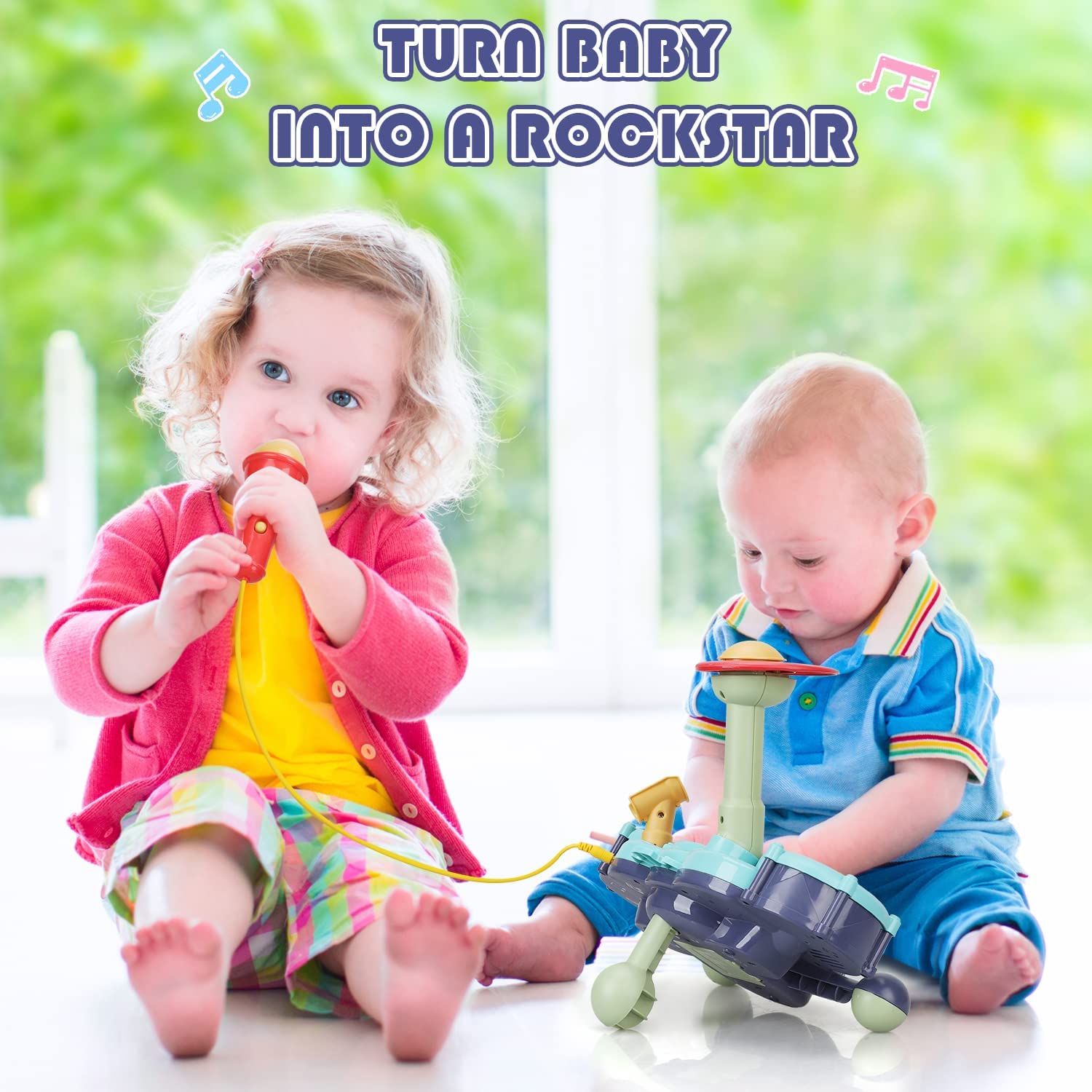 Fidtoy 5 in 1 Musical Drum Set Toy for Toddlers 1-3 Early Learning Instrument