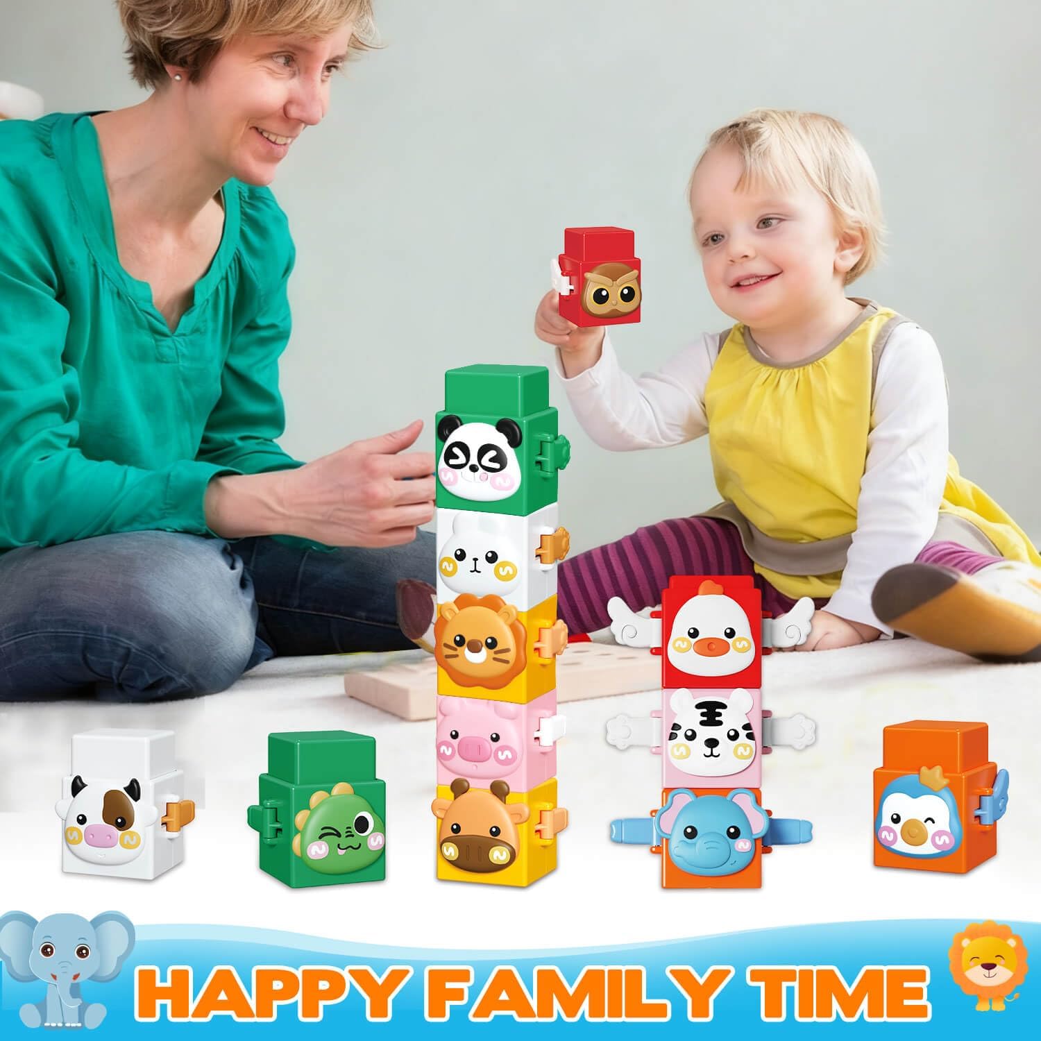 Fidtoy Animal Stacking Toy for Toddlers Interactive Learning Toy for 1 2 3 Year Old Kids Fine Motor Skills Early Development Color Recognition Toy